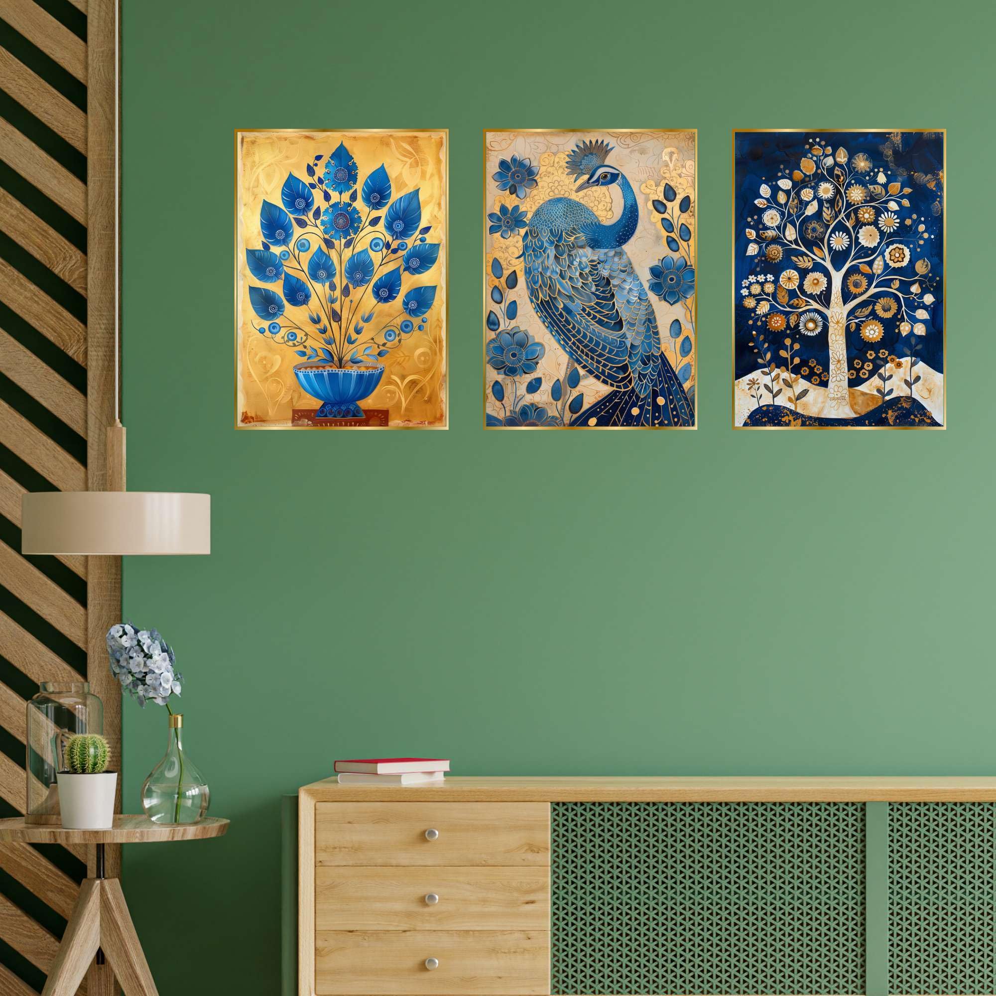 BLACKLUXE LIFESTYLE LTD Set of Three Wall Paintings for Wall Dacoration Golden Framed Wall Paintings for Living Room & Bedroom Wall Art for Home Decoration & Office Wall Décor - BLACKLUXECRAFTS