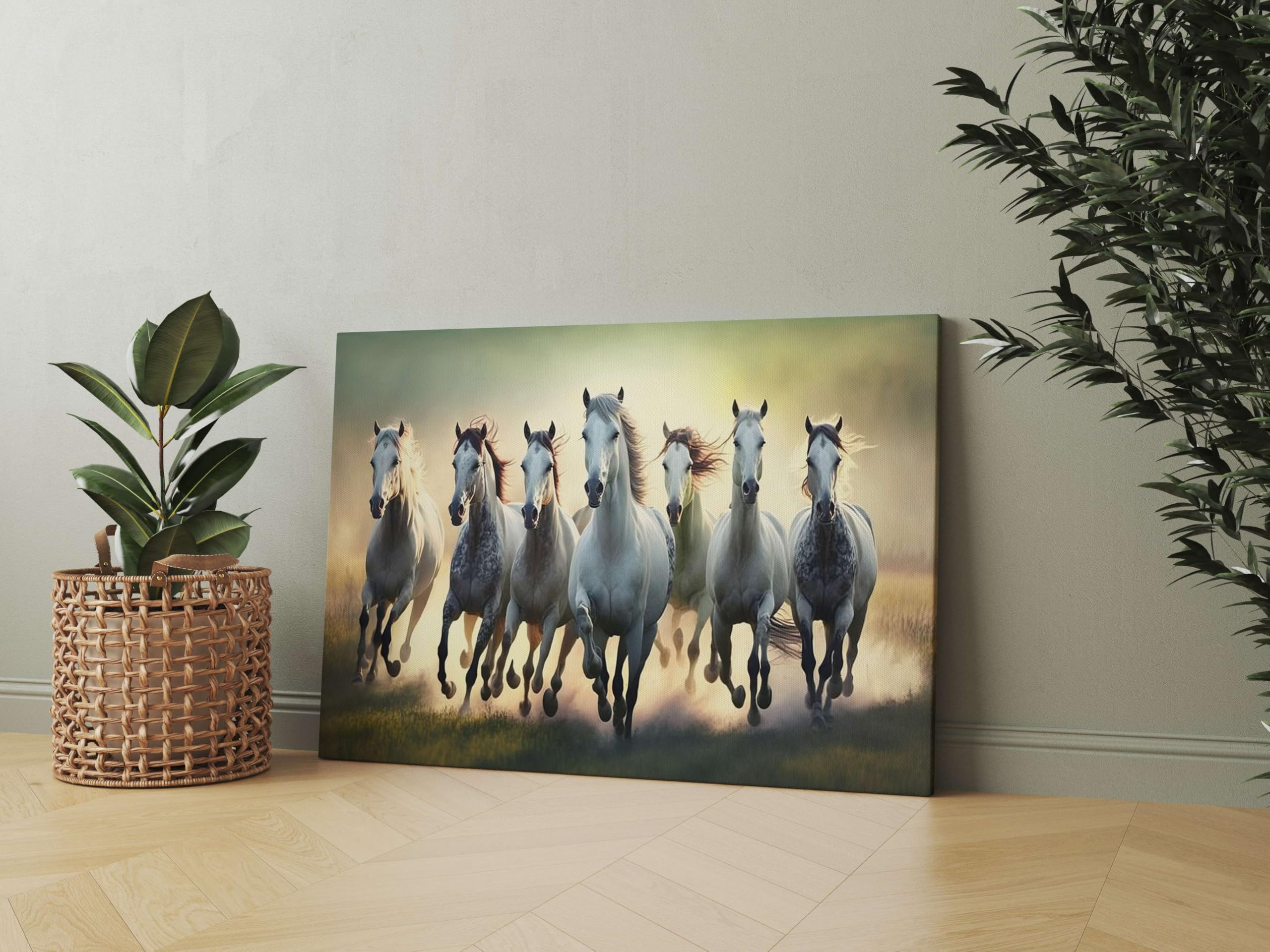 BLACKLUXE LIFESTYLE LTD Seven Horse Painting For Wall Decoration With Frame Canvas Painting For Living Room Bedroom Home Office & Hotels - BLACKLUXECRAFTS