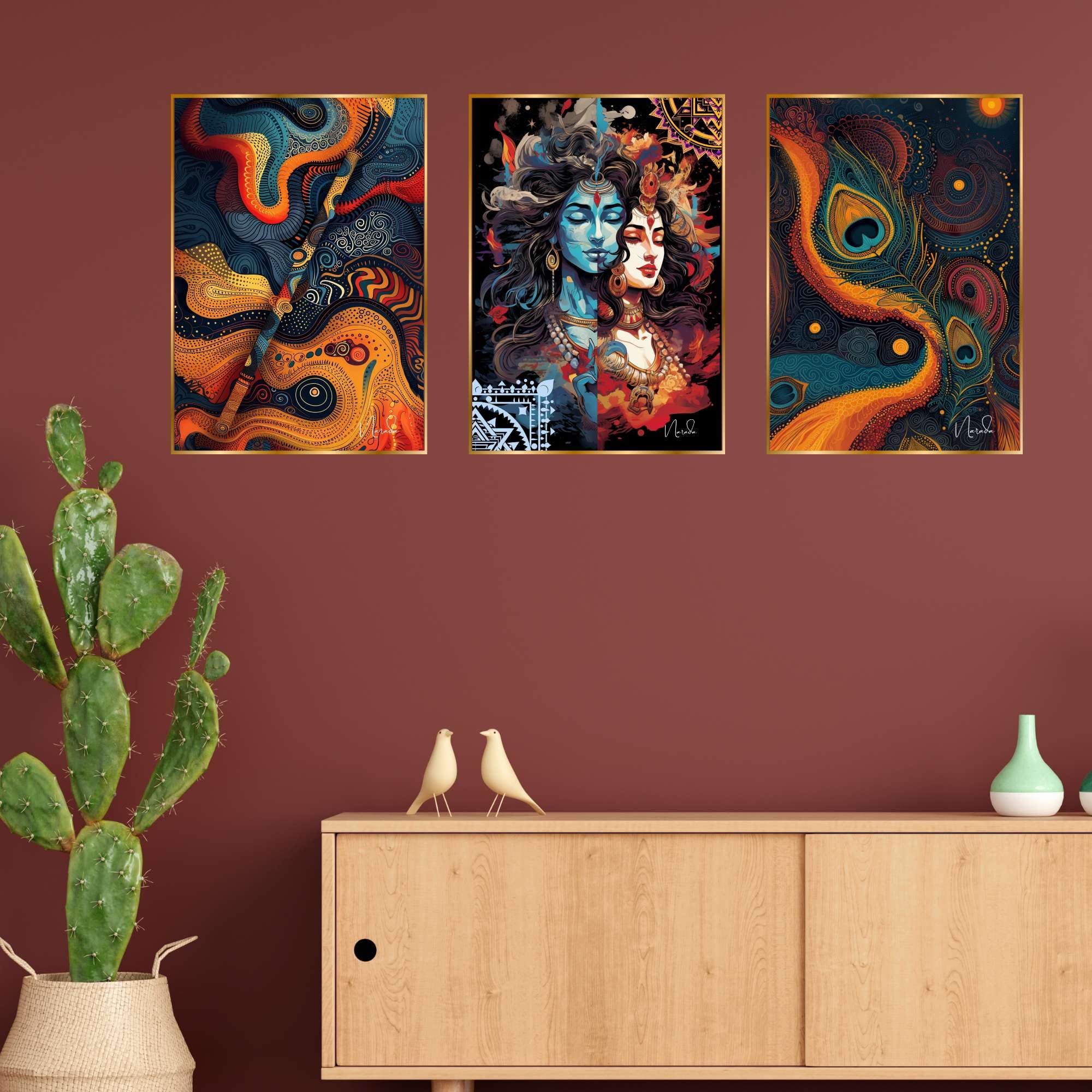 BLACKLUXE LIFESTYLE LTD Set of Three Wall Paintings for Wall Dacoration Golden Framed Wall Paintings for Living Room & Bedroom Wall Art for Home Decoration & Office Wall Décor - BLACKLUXECRAFTS