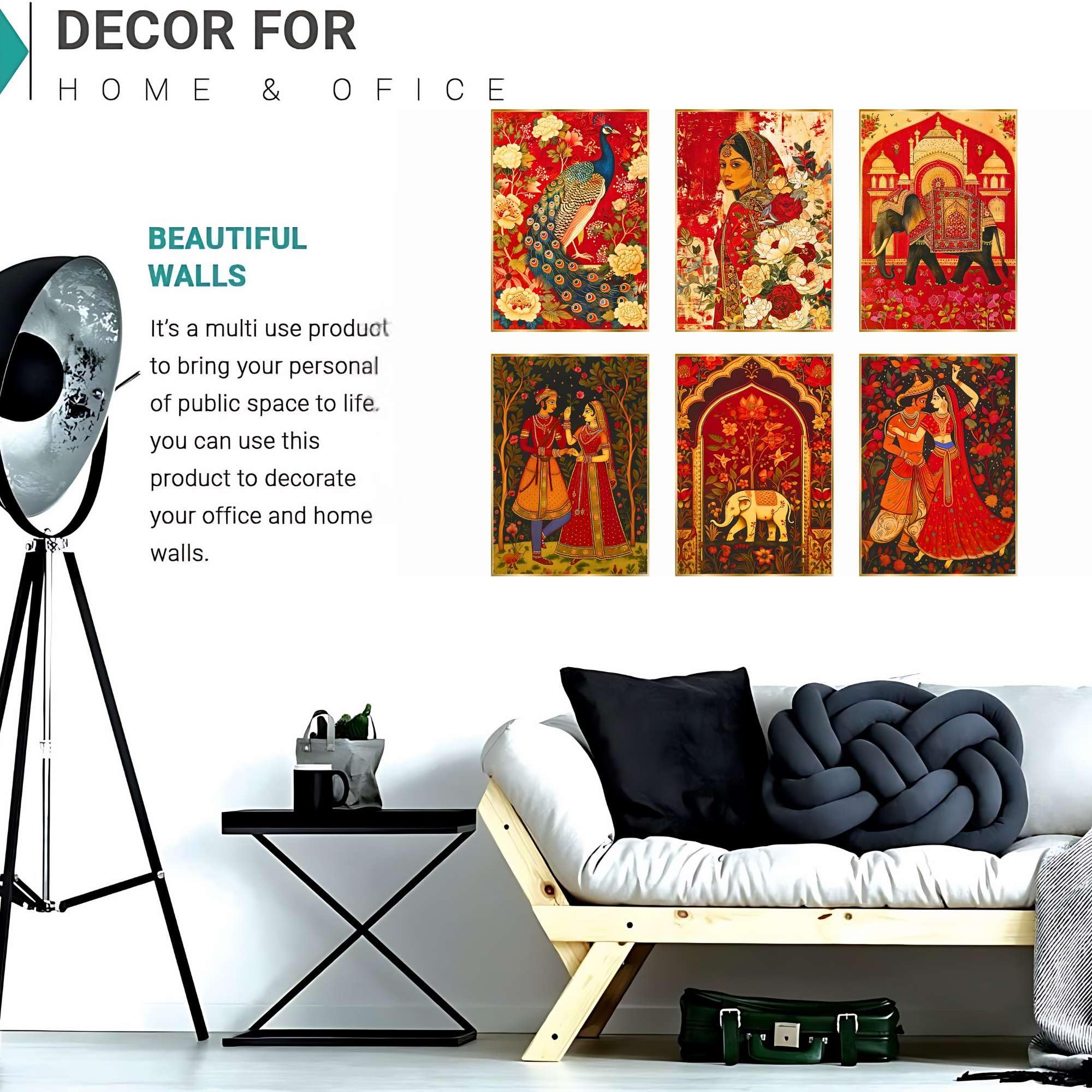BLACKLUXE LIFESTYLE LTD Set of Six Wall Paintings for Wall Dacoration Golden Framed Wall Paintings for Living Room & Bedroom Wall Art for Home Decoration & Office Wall Décor - BLACKLUXECRAFTS