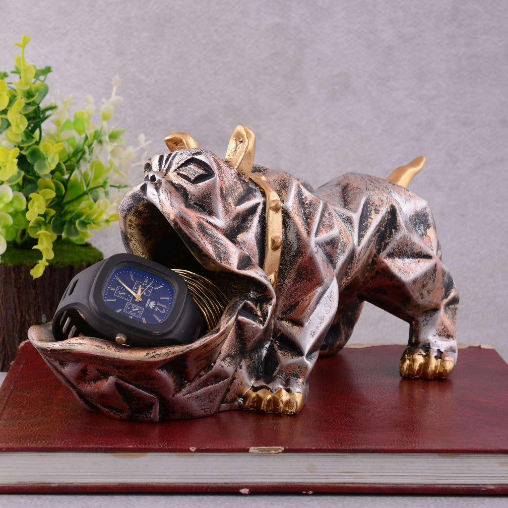 Geometric Bulldog Figurine Jewelry & Watch Holder – Resin Dog Statue with Golden Accents, Modern Decorative Storage Box for Home & Office (BLACKLUXE CRAFTS) - BLACKLUXECRAFTS