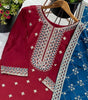 Women's Chinnon Silk Embroidered Straight Kurti with Pant & Dupatta Set (BLACKLUXE CRAFTS) - BLACKLUXECRAFTS