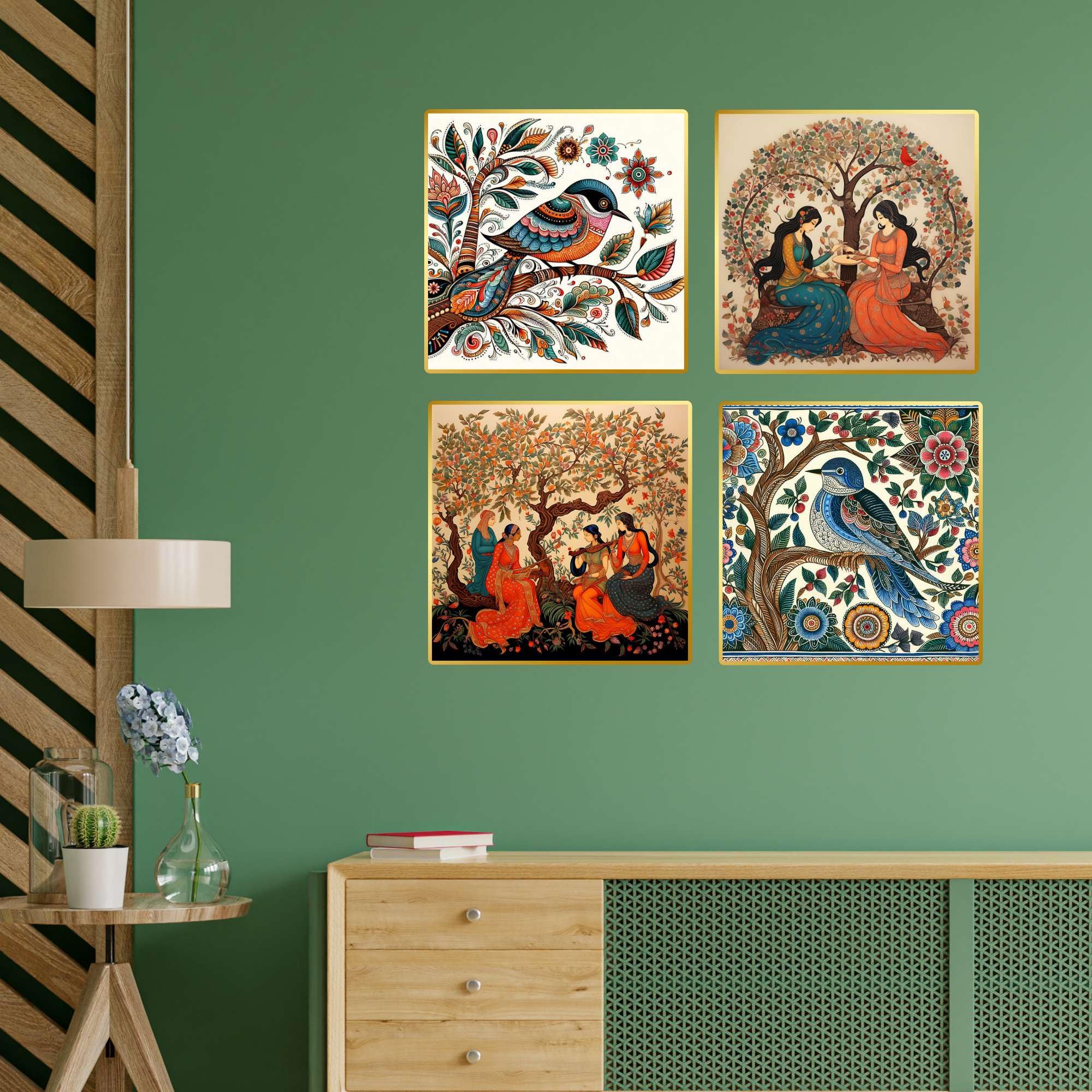 Set of Four Wall Paintings for Wall Decoration Golden Framed Wall Paintings for Living Room & Bedroom Wall Art for Home Decoration & Office Wall Décor (BLACKLUXE CRAFTS) - BLACKLUXECRAFTS