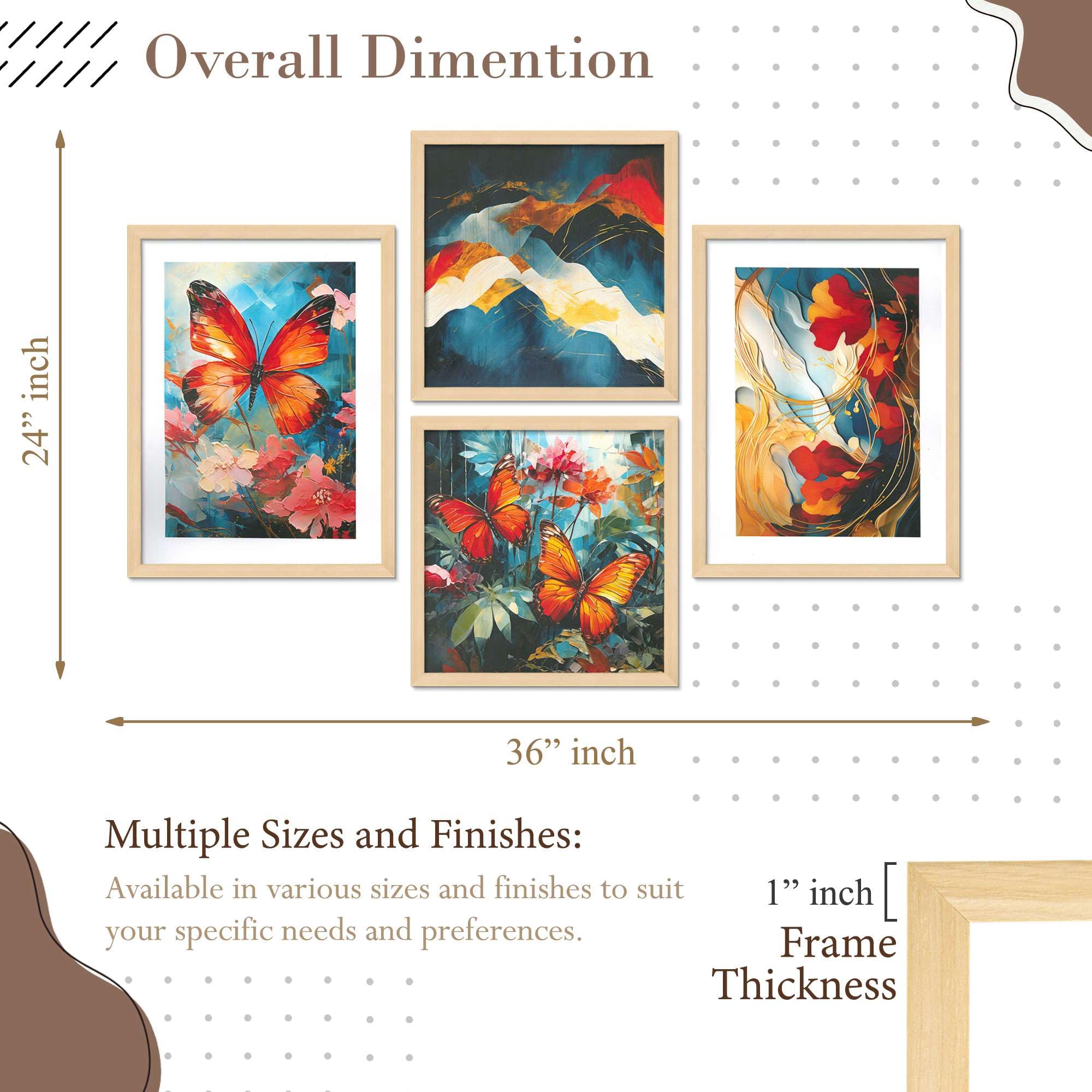 Butterfly & Abstract Wall Art Set – Colorful Butterfly Canvas Prints with Modern Abstract Mountain Painting | Vibrant Living Room & Bedroom Wall Decor 
( 36X24 Inches ) (BLACKLUXE CRAFTS) - BLACKLUXECRAFTS