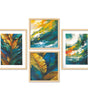 Abstract Leaf & Ocean Wall Art Set – Modern Nature Canvas Prints in Blue, Green & Gold | Luxury Home Décor for Living Room, Bedroom & Office | Handmade in India ( 36X24 Inches ) (BLACKLUXE CRAFTS) - BLACKLUXECRAFTS