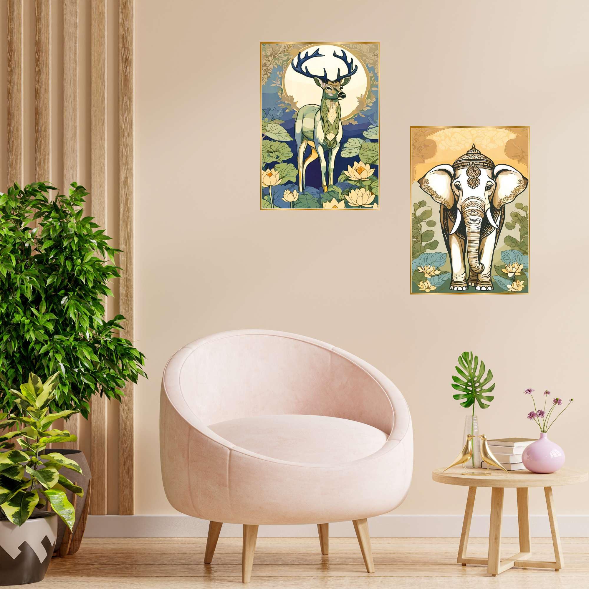 BLACKLUXE LIFESTYLE LTD Set of Two Wall Paintings for Wall Dacoration Golden Framed Wall Paintings for Living Room & Bedroom Wall Art for Home Decoration & Office Wall Décor - BLACKLUXECRAFTS