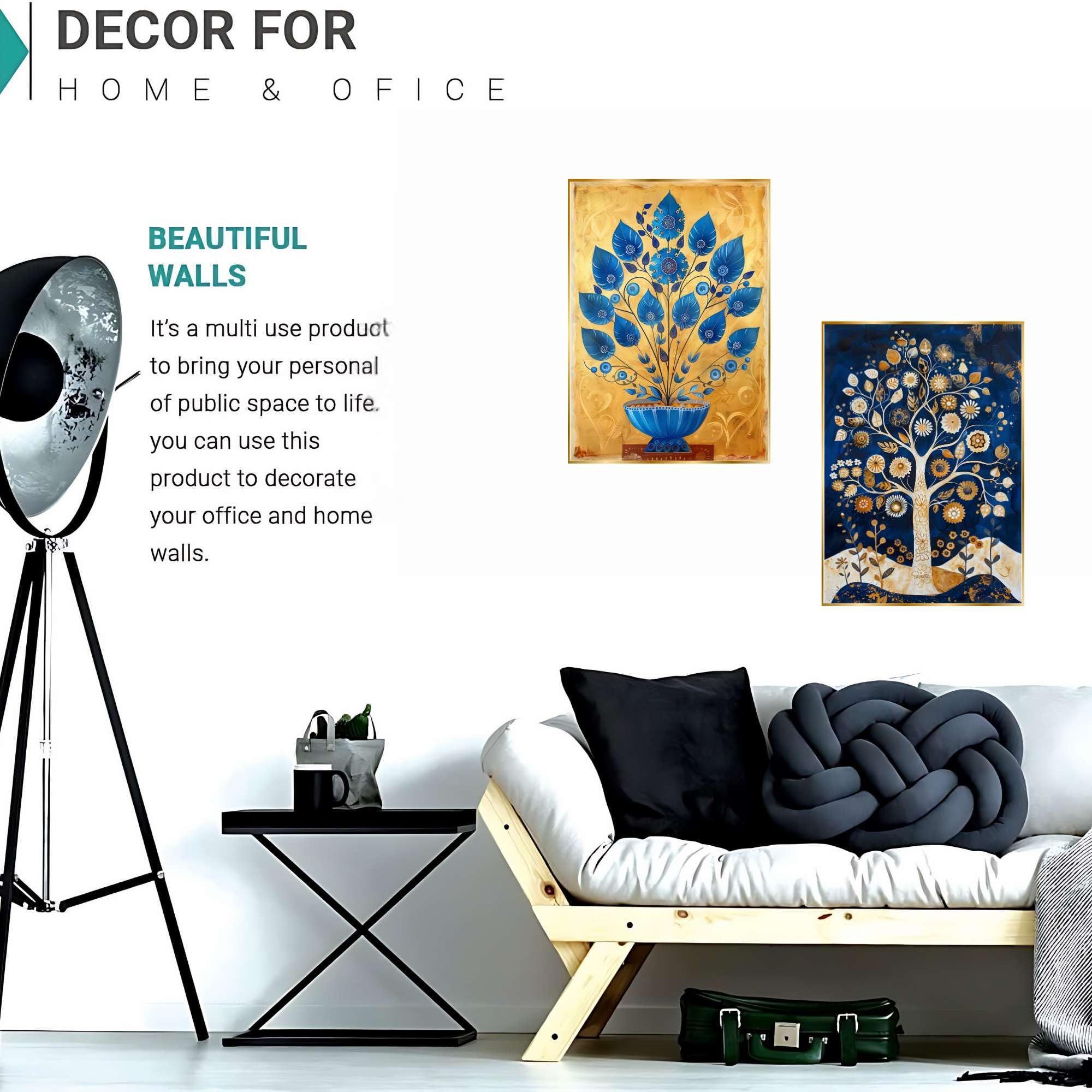 BLACKLUXE LIFESTYLE LTD Set of Two Wall Paintings for Wall Dacoration Golden Framed Wall Paintings for Living Room & Bedroom Wall Art for Home Decoration & Office Wall Décor - BLACKLUXECRAFTS