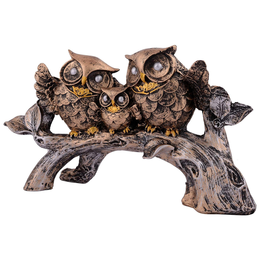 Antique Finish Owl Family Figurine on Tree Branch – Handcrafted Resin Owl Statue for Home Décor & Gifting (BLACKLUXE CRAFTS) - BLACKLUXECRAFTS