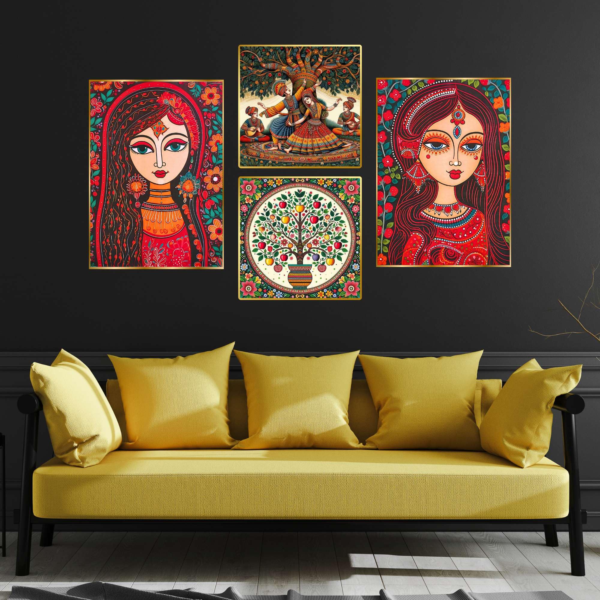 Set of Four Wall Paintings for Wall Decoration Golden Framed Wall Paintings for Living Room & Bedroom Wall Art for Home Decoration & Office Wall Décor (BLACKLUXE CRAFTS) - BLACKLUXECRAFTS