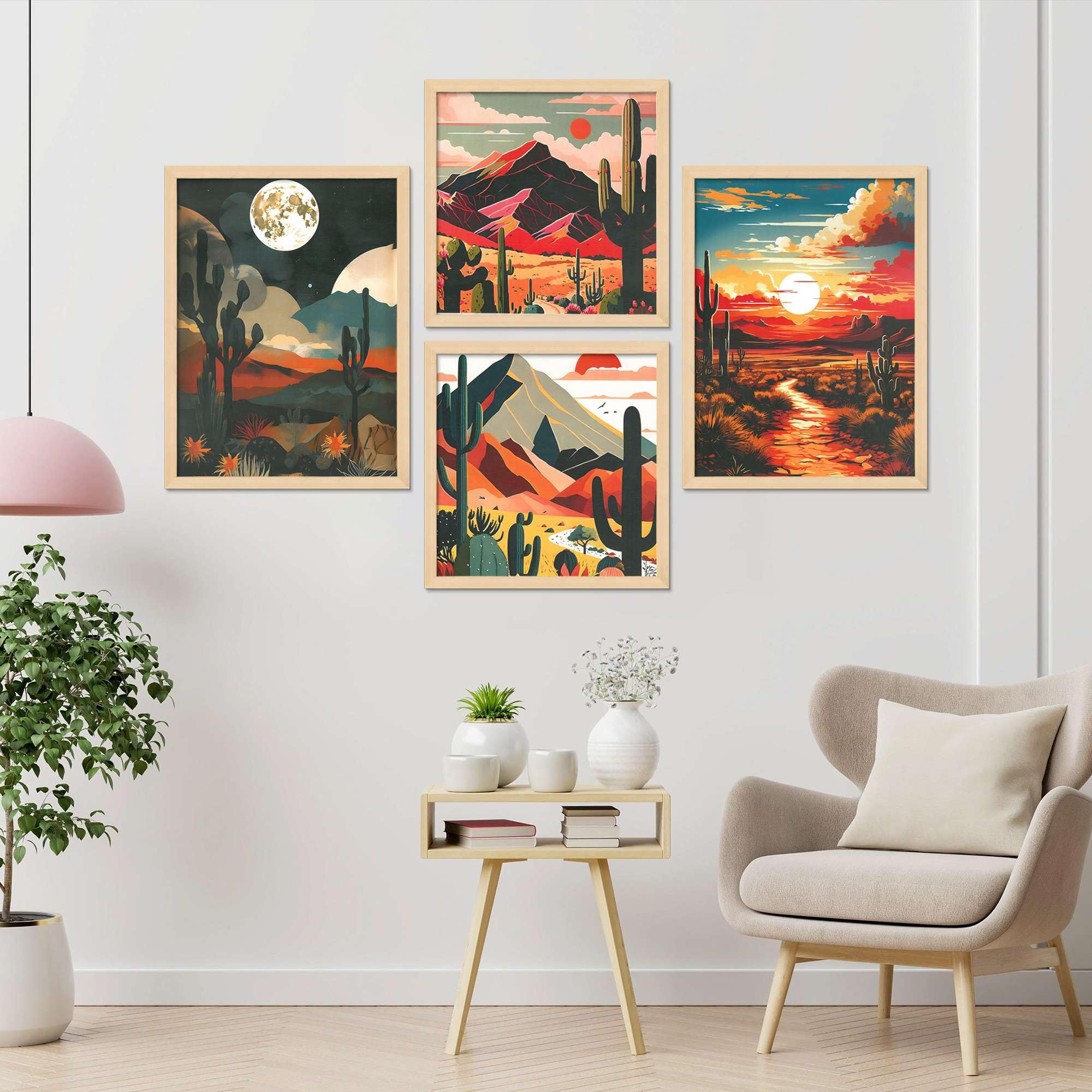 Desert Landscape Wall Art Set – Cactus Sunset & Mountain Canvas Prints | Southwestern Boho Home Décor for Living Room, Bedroom & Office | Handmade in India ( 36X24 Inches ) ( BLACKLUXE CRAFTS) - BLACKLUXECRAFTS