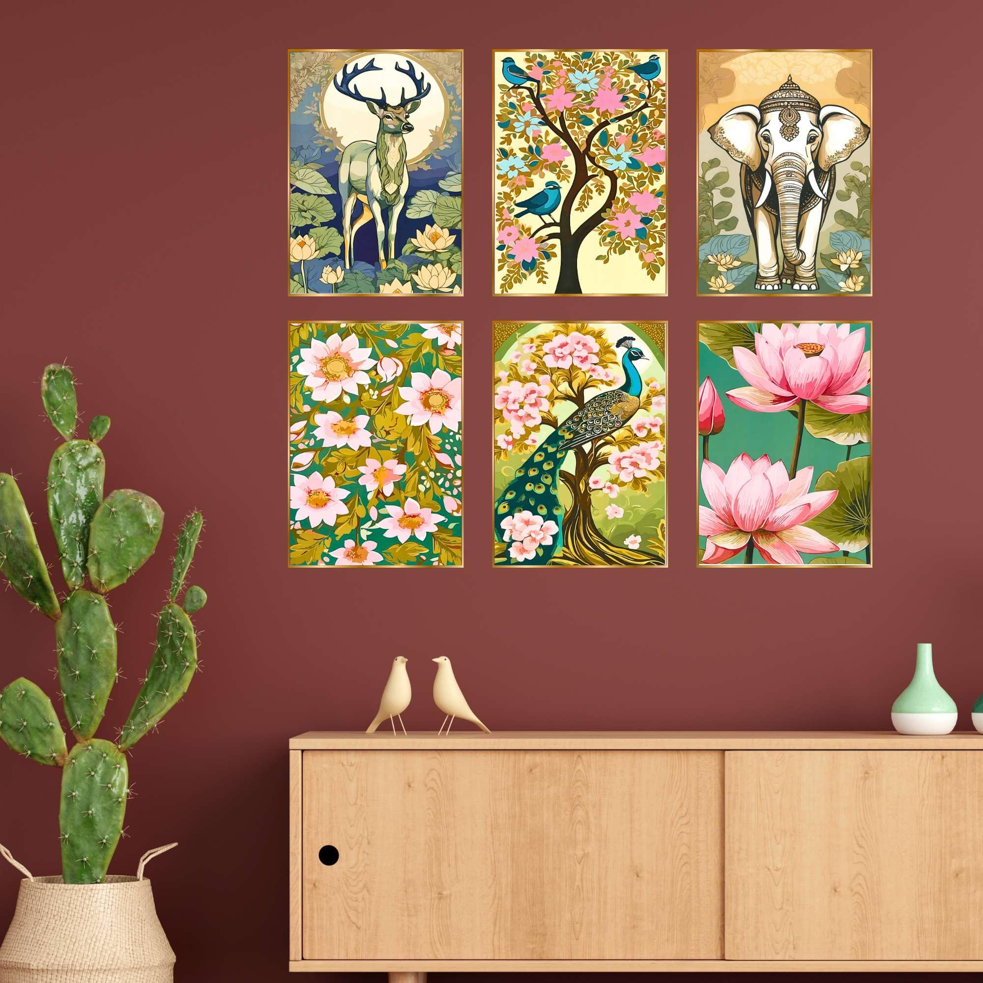 BLACKLUXE LIFESTYLE LTD Set of Six Wall Paintings for Wall Dacoration Golden Framed Wall Paintings for Living Room & Bedroom Wall Art for Home Decoration & Office Wall Décor - BLACKLUXECRAFTS