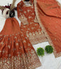 Women's Simmer Silk Embroidered Straight Kurta with Sharara & Dupatta Set (BLACKLUXE CRAFTS) - BLACKLUXECRAFTS