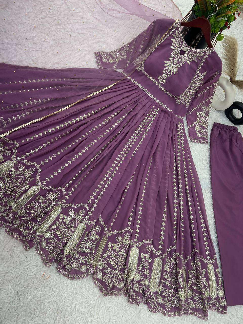 Women's Faux Georgette Embroidered Sequence Work Anarkali Kurti Gown with Net Dupatta (BLACKLUXE CRAFTS) - BLACKLUXECRAFTS