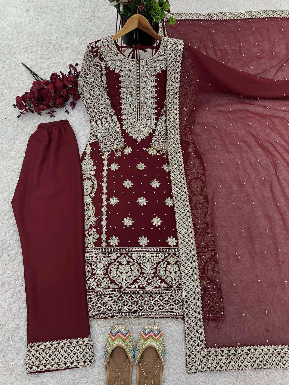 Black Embroidered Pakistani Suit with Heavy Silver Zari & Sequin Work | Designer Salwar Kameez with Dupatta for Women (BLACKLUXE CRAFTS) - BLACKLUXECRAFTS