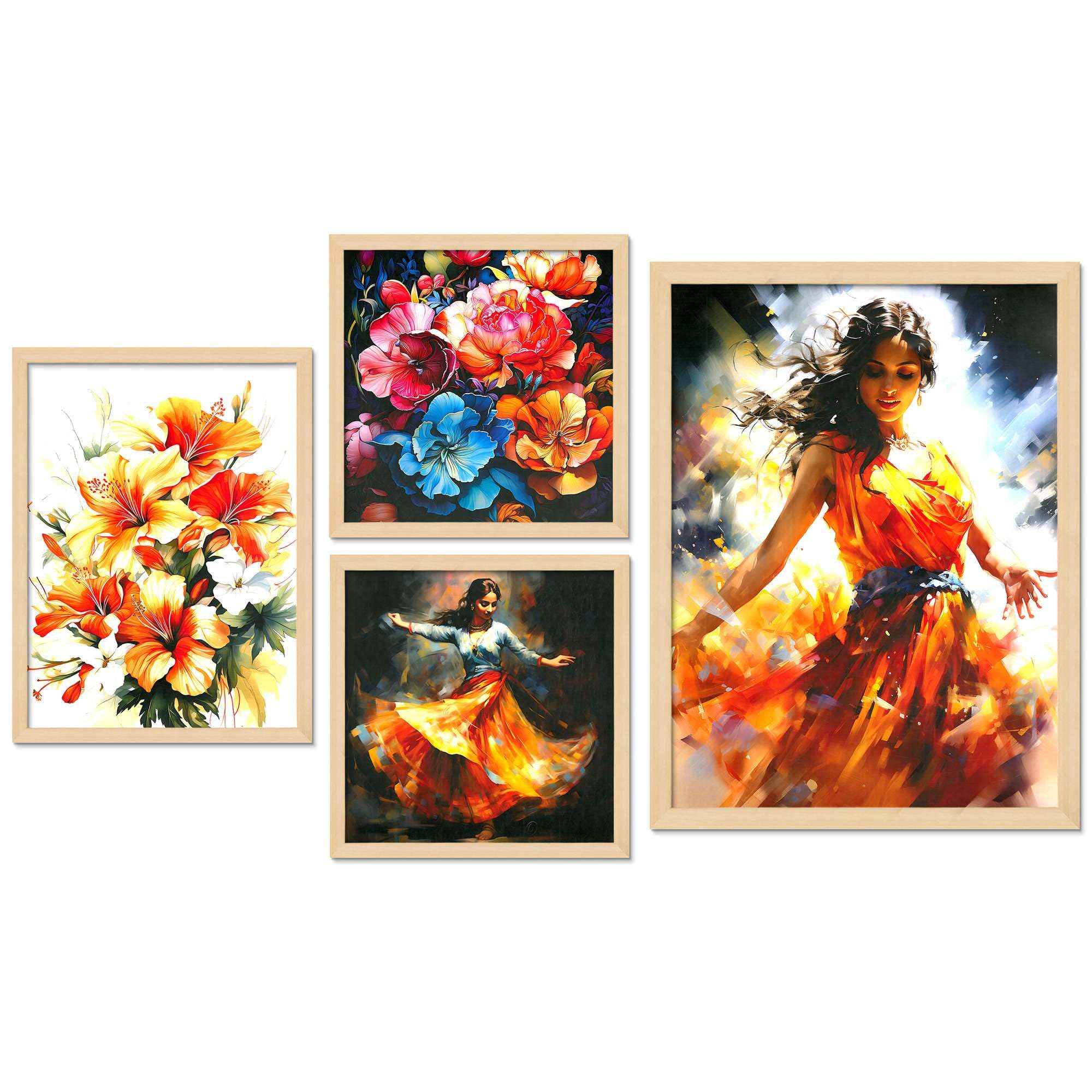 Floral & Dance Wall Art Set – Vibrant Modern Canvas Prints | Handmade Indian Home Decor for Living Room, Bedroom & Office
( 36X24 Inches ) (BLACKLUXE CRAFTS) - BLACKLUXECRAFTS