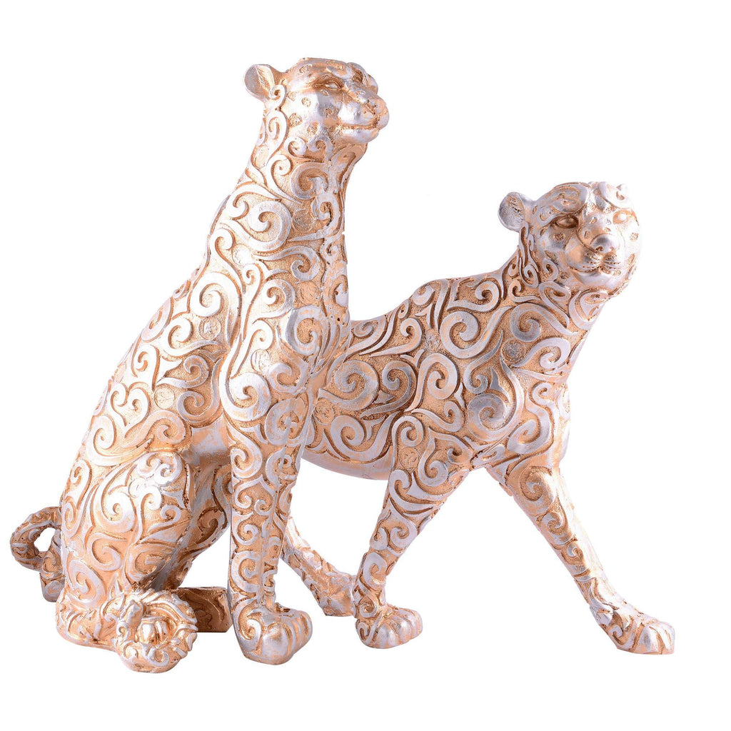 Handmade Golden Leopard Figurines Set – Luxury Resin Cheetah Statues with Carved Patterns for Modern Home Décor Set Of Two (BLACKLUXE CRAFTS) - BLACKLUXECRAFTS