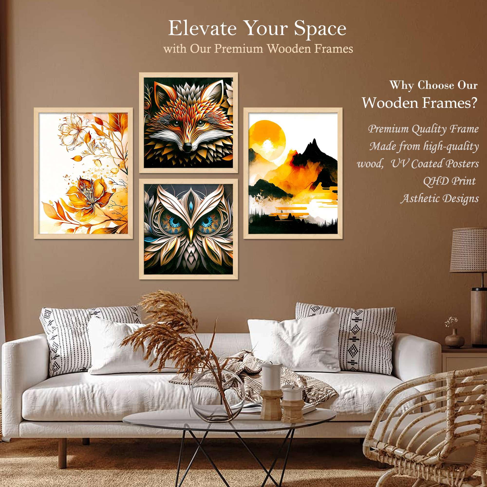 Animal & Nature Wall Art Set of 4 | Fox, Owl, Floral & Mountain Framed Prints | Modern Wildlife Artwork for Living Room, Bedroom & Office Decor
( 36X24 Inches ) (BLACKLUXE CRAFTS) - BLACKLUXECRAFTS