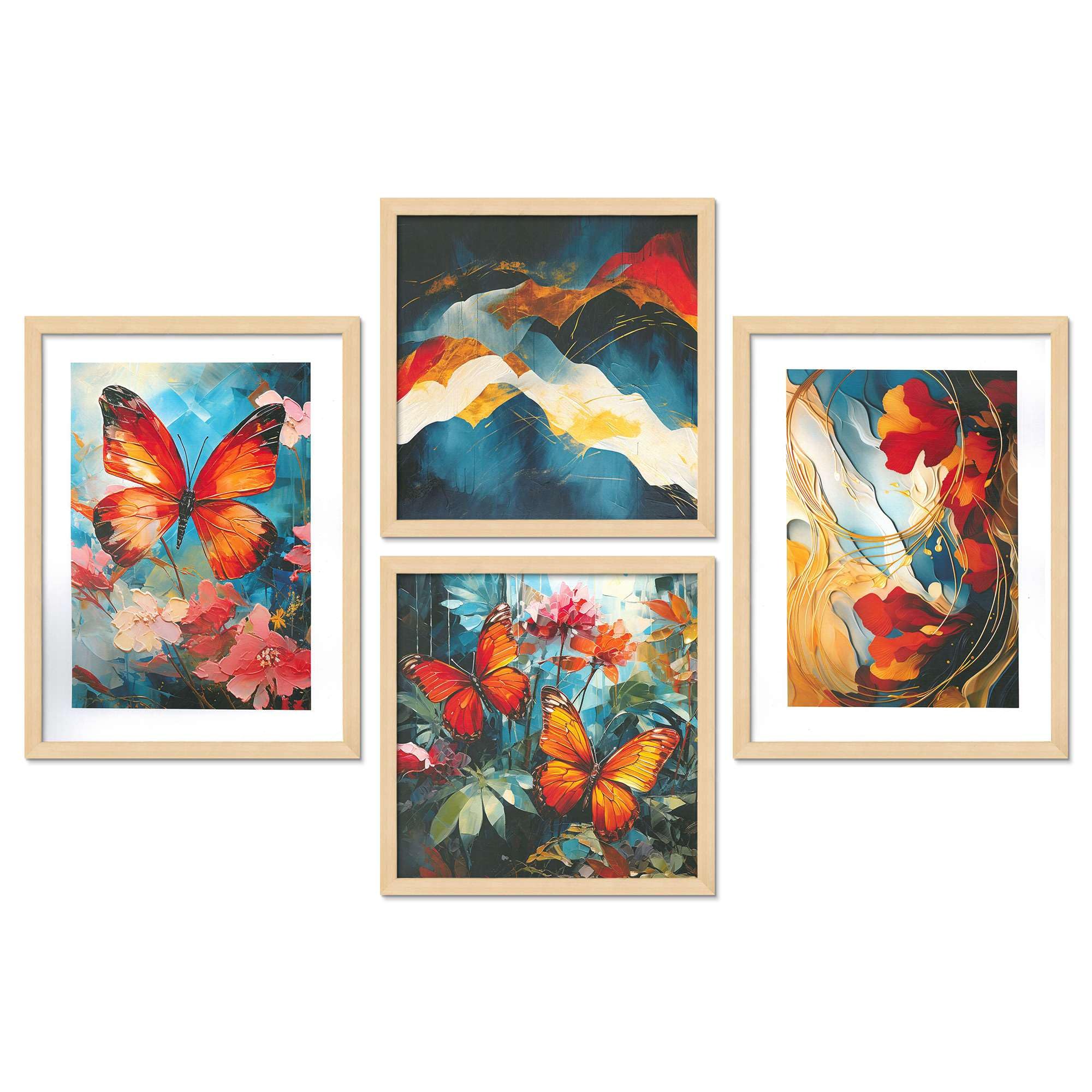 Butterfly & Abstract Wall Art Set – Colorful Butterfly Canvas Prints with Modern Abstract Mountain Painting | Vibrant Living Room & Bedroom Wall Decor 
( 36X24 Inches ) (BLACKLUXE CRAFTS) - BLACKLUXECRAFTS