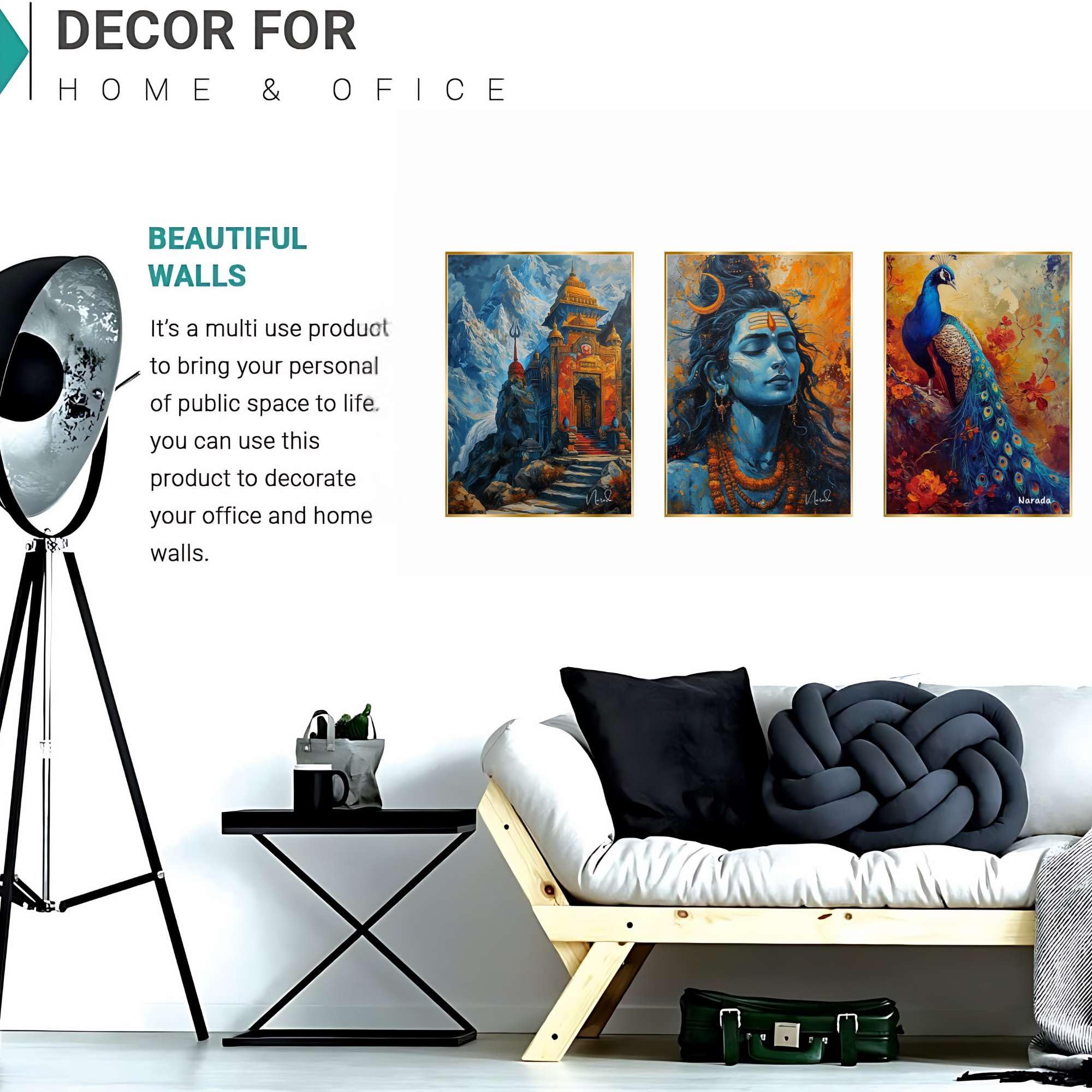 BLACKLUXE LIFESTYLE LTD Set of Three Wall Paintings for Wall Dacoration Golden Framed Wall Paintings for Living Room & Bedroom Wall Art for Home Decoration & Office Wall Décor - BLACKLUXECRAFTS