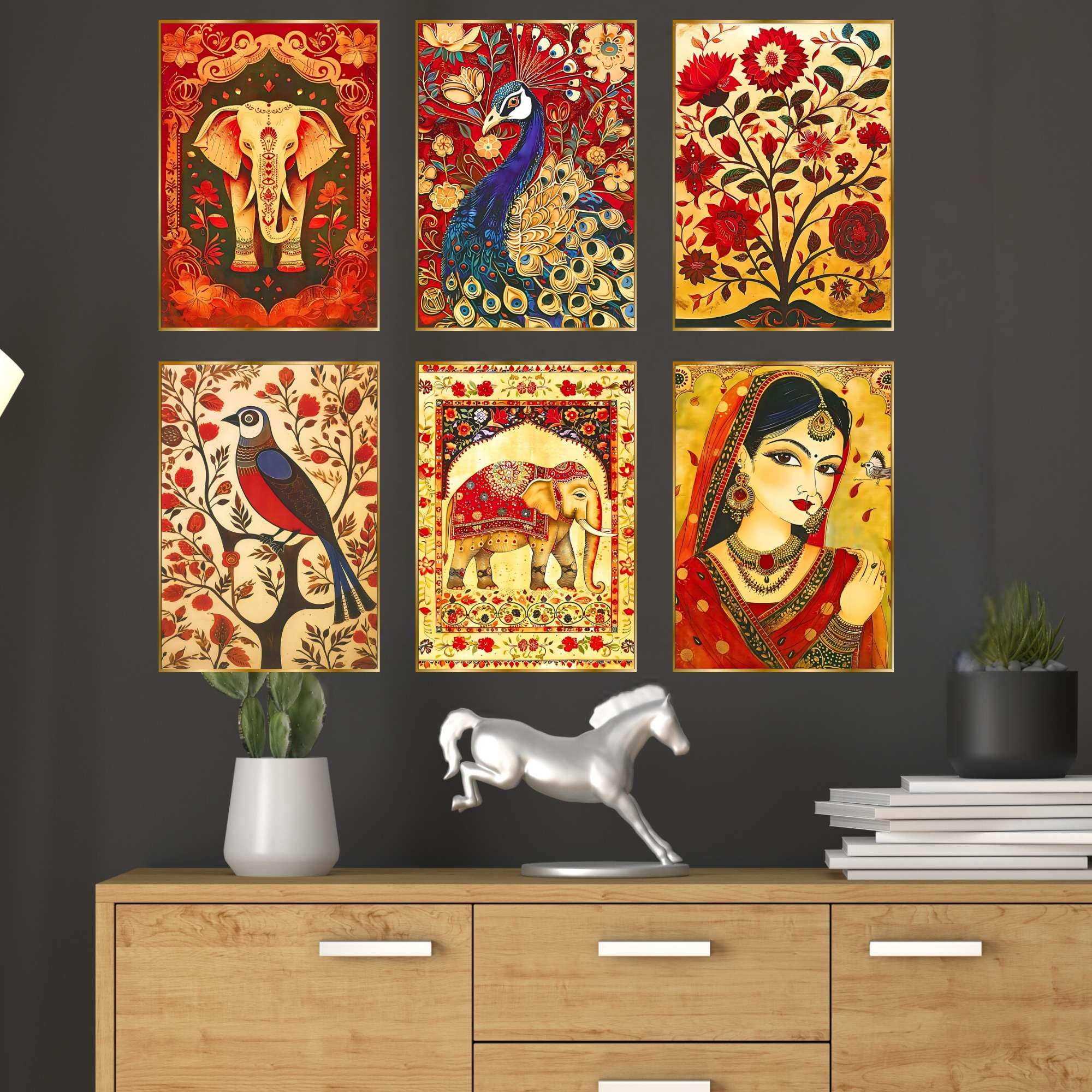 BLACKLUXE LIFESTYLE LTD Set of Six Wall Paintings for Wall Dacoration Golden Framed Wall Paintings for Living Room & Bedroom Wall Art for Home Decoration & Office Wall Décor - BLACKLUXECRAFTS
