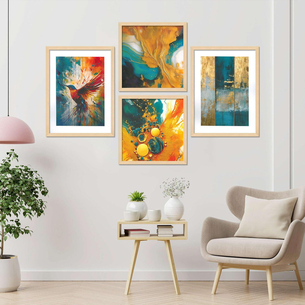 Abstract Wall Art Set of 4 – Modern Colorful Canvas Prints with Bird & Geometric Design | Contemporary Wall Decor for Living Room, Bedroom & Office ( 36X24 Inches ) (BLACKLUXE CRAFTS) - BLACKLUXECRAFTS