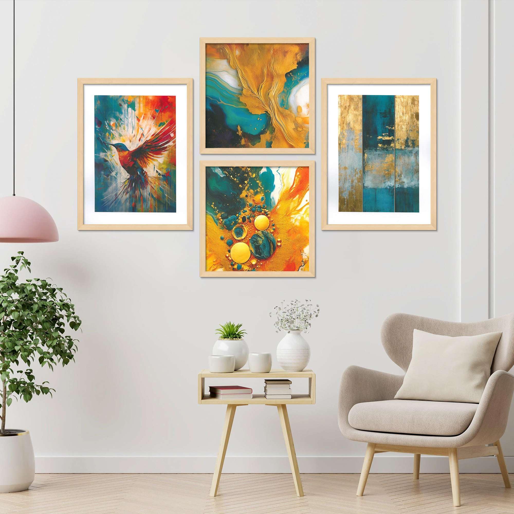Abstract Wall Art Set of 4 – Modern Colorful Canvas Prints with Bird & Geometric Design | Contemporary Wall Decor for Living Room, Bedroom & Office ( 36X24 Inches ) (BLACKLUXE CRAFTS) - BLACKLUXECRAFTS