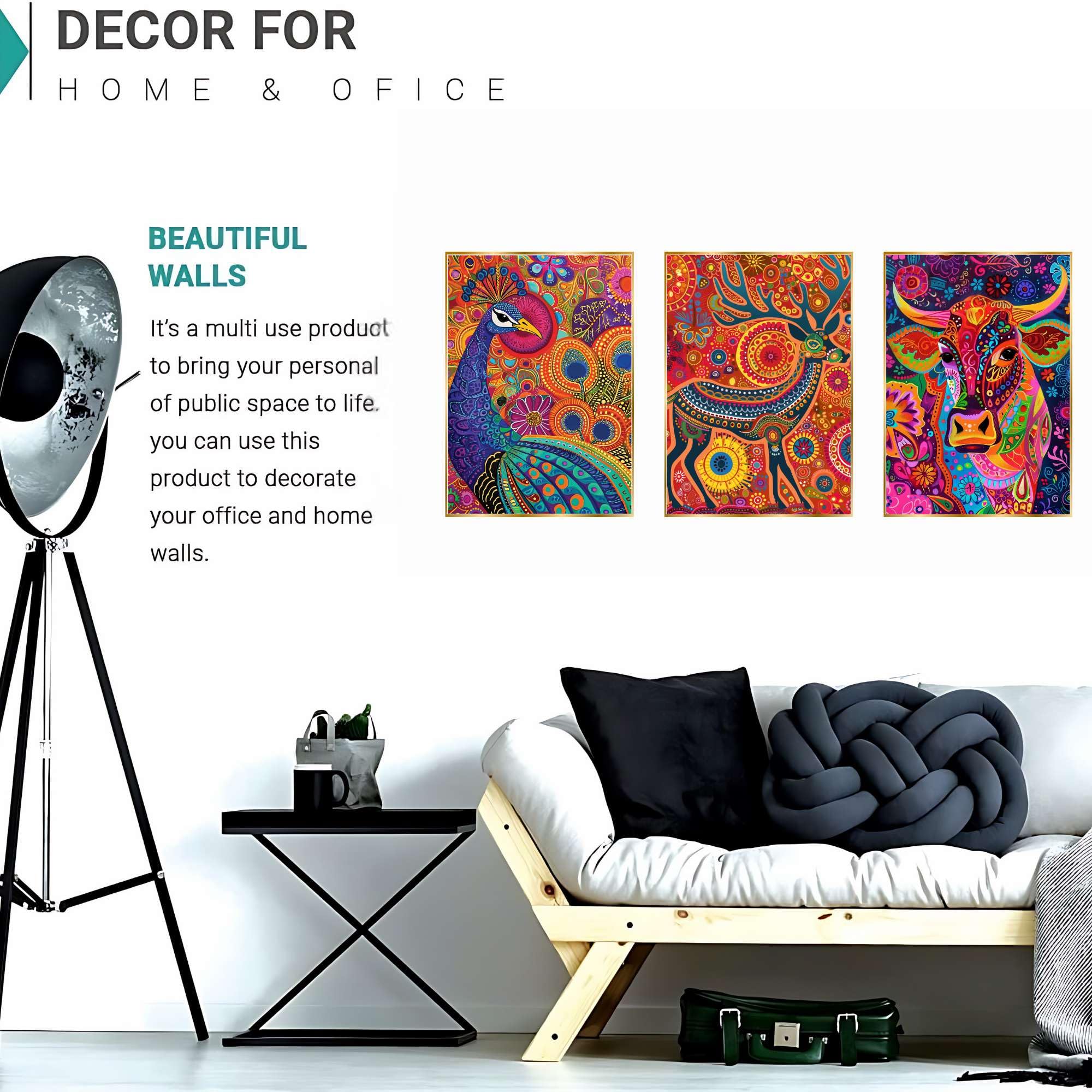 BLACKLUXE LIFESTYLE LTD Set of Three Wall Paintings for Wall Dacoration Golden Framed Wall Paintings for Living Room & Bedroom Wall Art for Home Decoration & Office Wall Décor - BLACKLUXECRAFTS