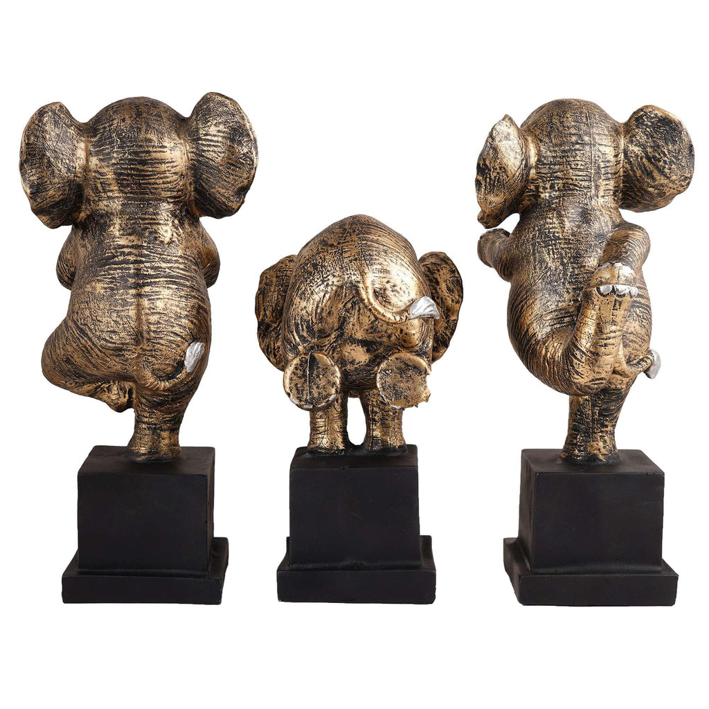 Handmade Yoga Elephant Figurine Set – Bronze Finish Resin Elephant Statues for Meditation, Good Luck & Home Décor (Set Of 3) (BLACKLUXE CRAFTS) - BLACKLUXECRAFTS