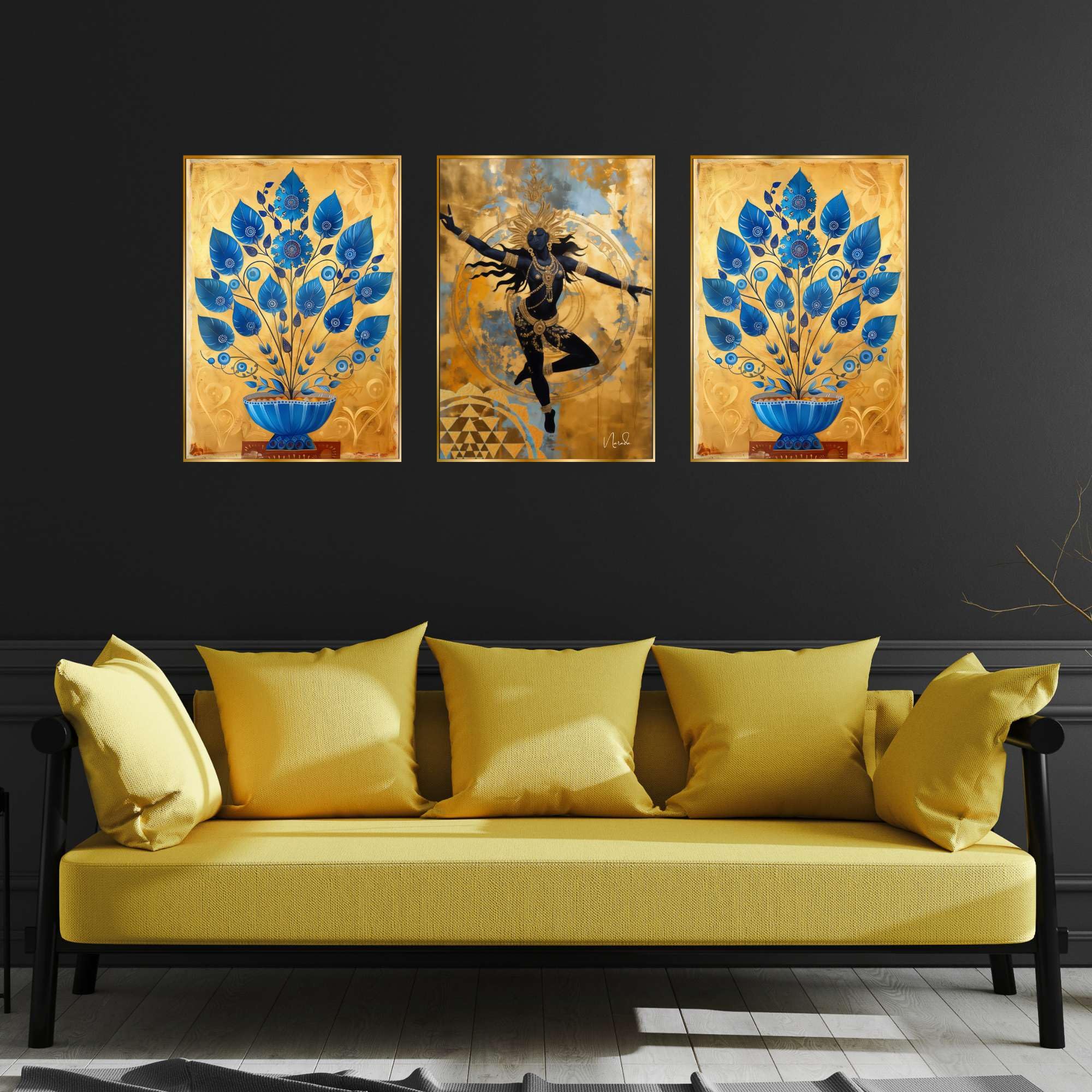 BLACKLUXE LIFESTYLE LTD Set of Three Wall Paintings for Wall Dacoration Golden Framed Wall Paintings for Living Room & Bedroom Wall Art for Home Decoration & Office Wall Décor - BLACKLUXECRAFTS