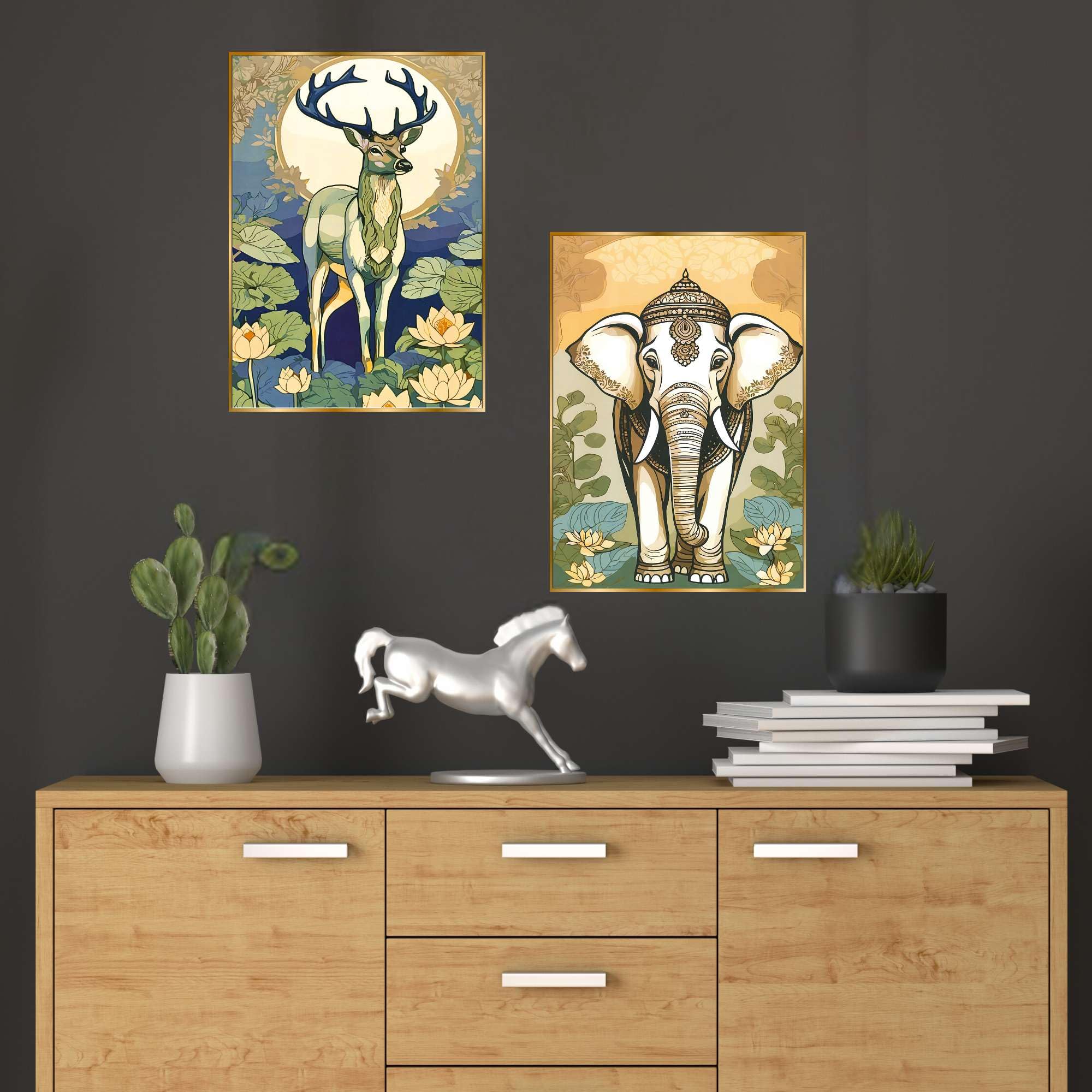 BLACKLUXE LIFESTYLE LTD Set of Two Wall Paintings for Wall Dacoration Golden Framed Wall Paintings for Living Room & Bedroom Wall Art for Home Decoration & Office Wall Décor - BLACKLUXECRAFTS