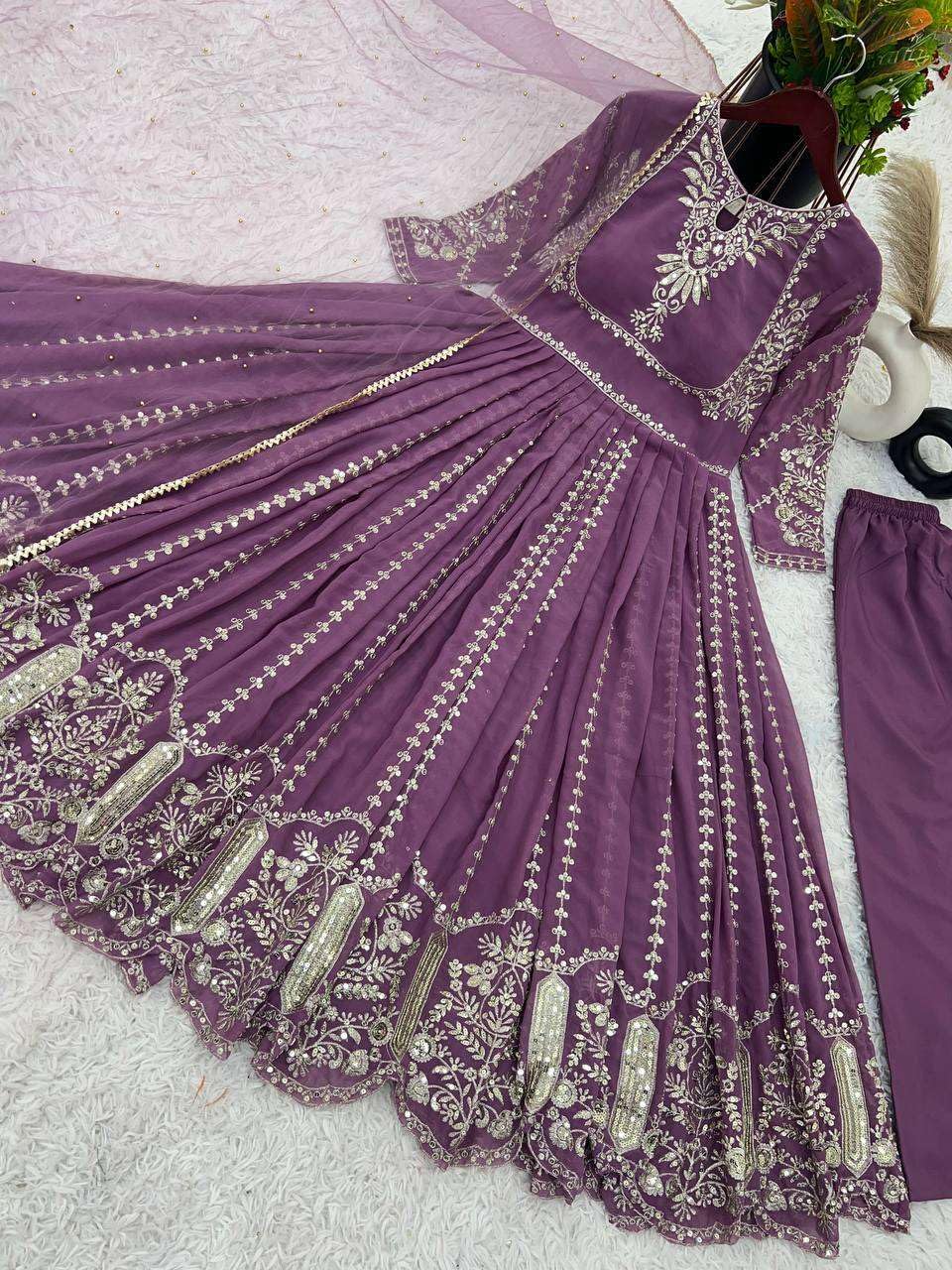 Women's Faux Georgette Embroidered Sequence Work Anarkali Kurti Gown with Net Dupatta (BLACKLUXE CRAFTS) - BLACKLUXECRAFTS