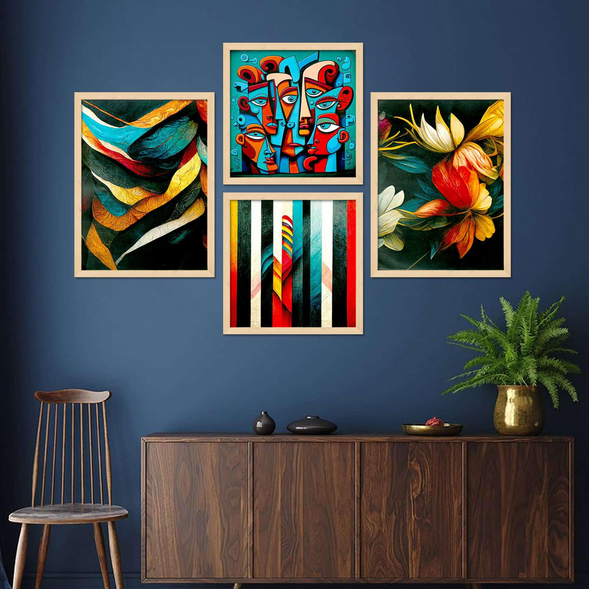 Abstract Wall Art Set of 4 | Modern Geometric, Floral & Face Art Framed Prints | Colorful Contemporary Artwork for Living Room, Bedroom & Office Decor
 ( 36X24 Inches ) (BLACKLUXE CRAFTS) - BLACKLUXECRAFTS