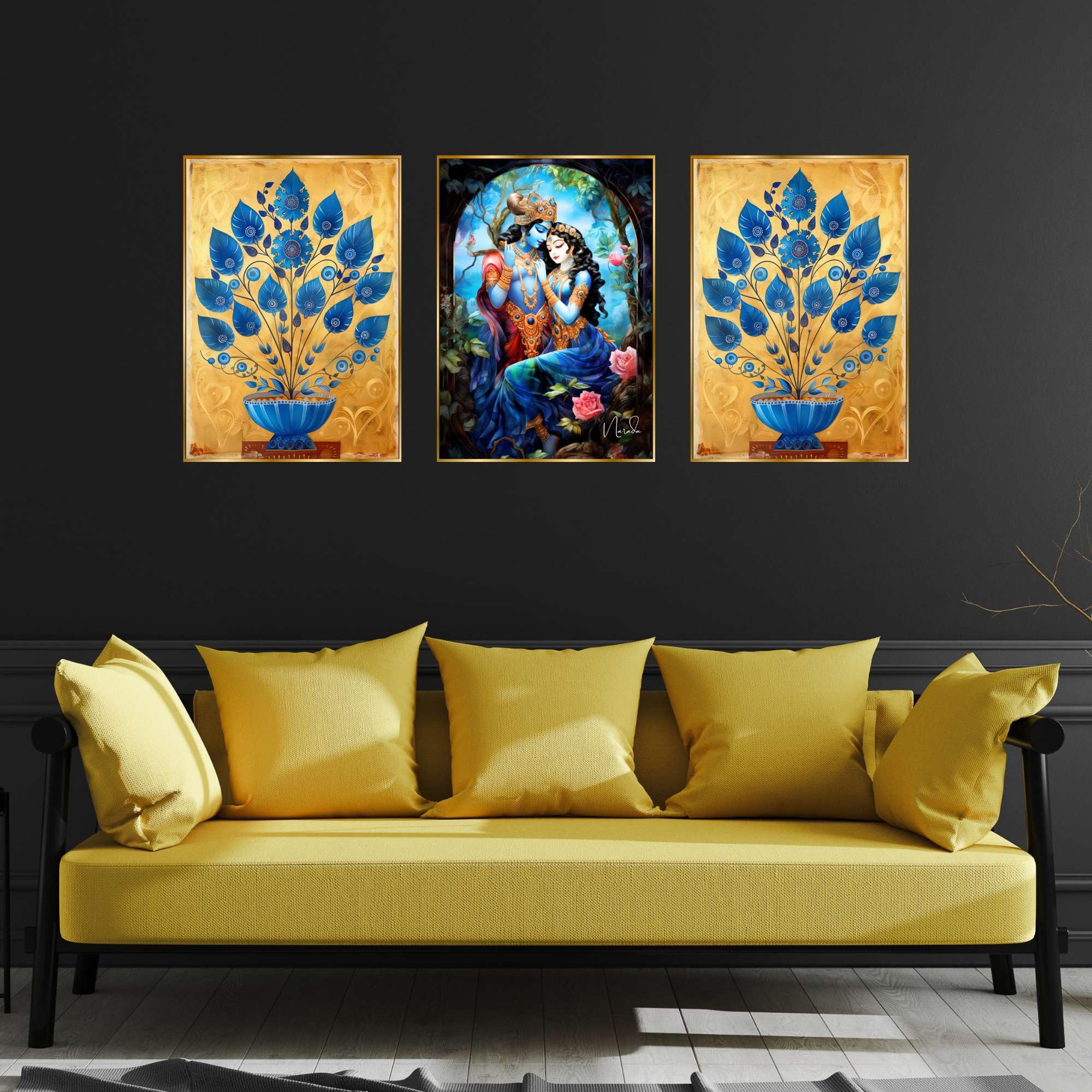 BLACKLUXE LIFESTYLE LTD Set of Three Wall Paintings for Wall Dacoration Golden Framed Wall Paintings for Living Room & Bedroom Wall Art for Home Decoration & Office Wall Décor - BLACKLUXECRAFTS