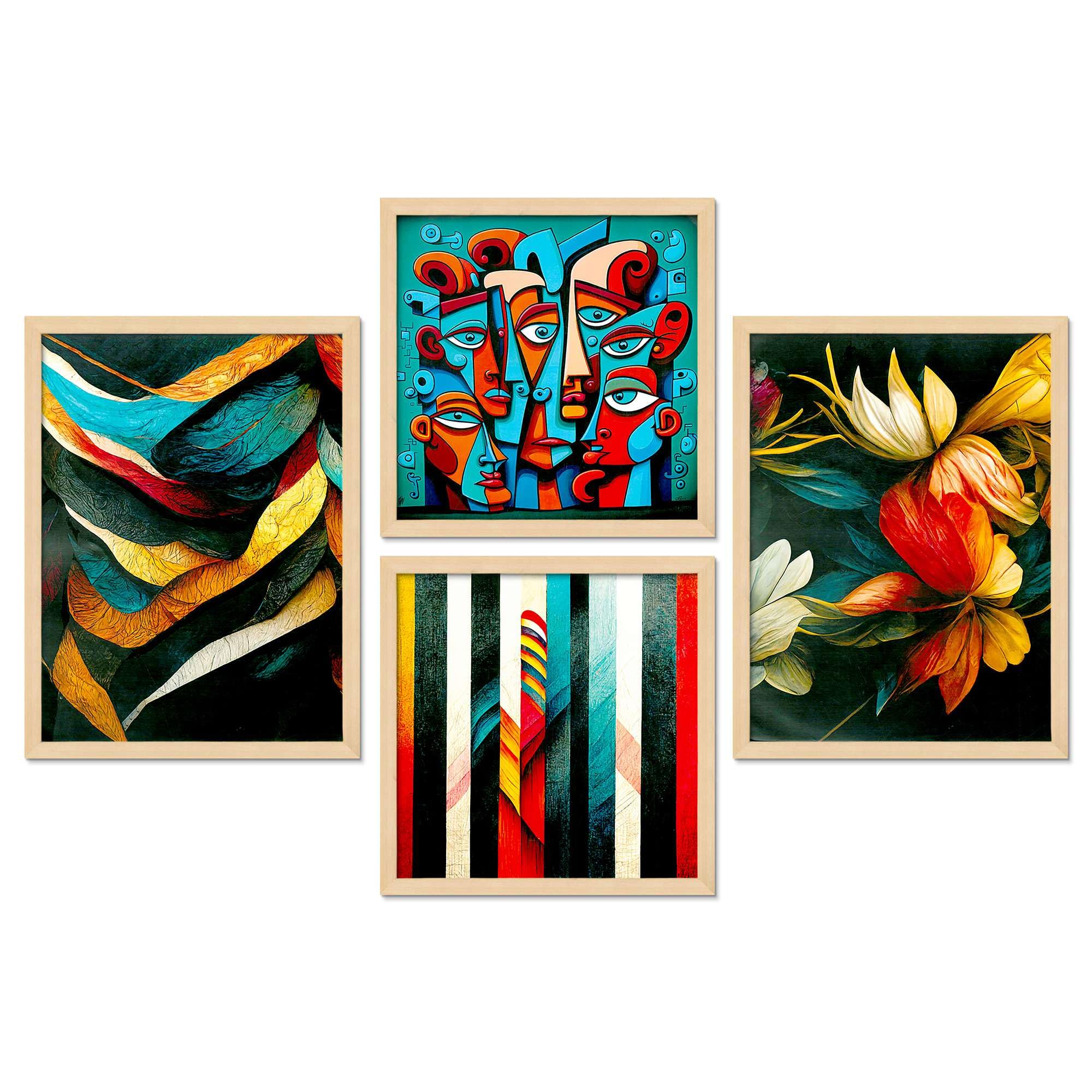 Abstract Wall Art Set of 4 | Modern Geometric, Floral & Face Art Framed Prints | Colorful Contemporary Artwork for Living Room, Bedroom & Office Decor
 ( 36X24 Inches ) (BLACKLUXE CRAFTS) - BLACKLUXECRAFTS