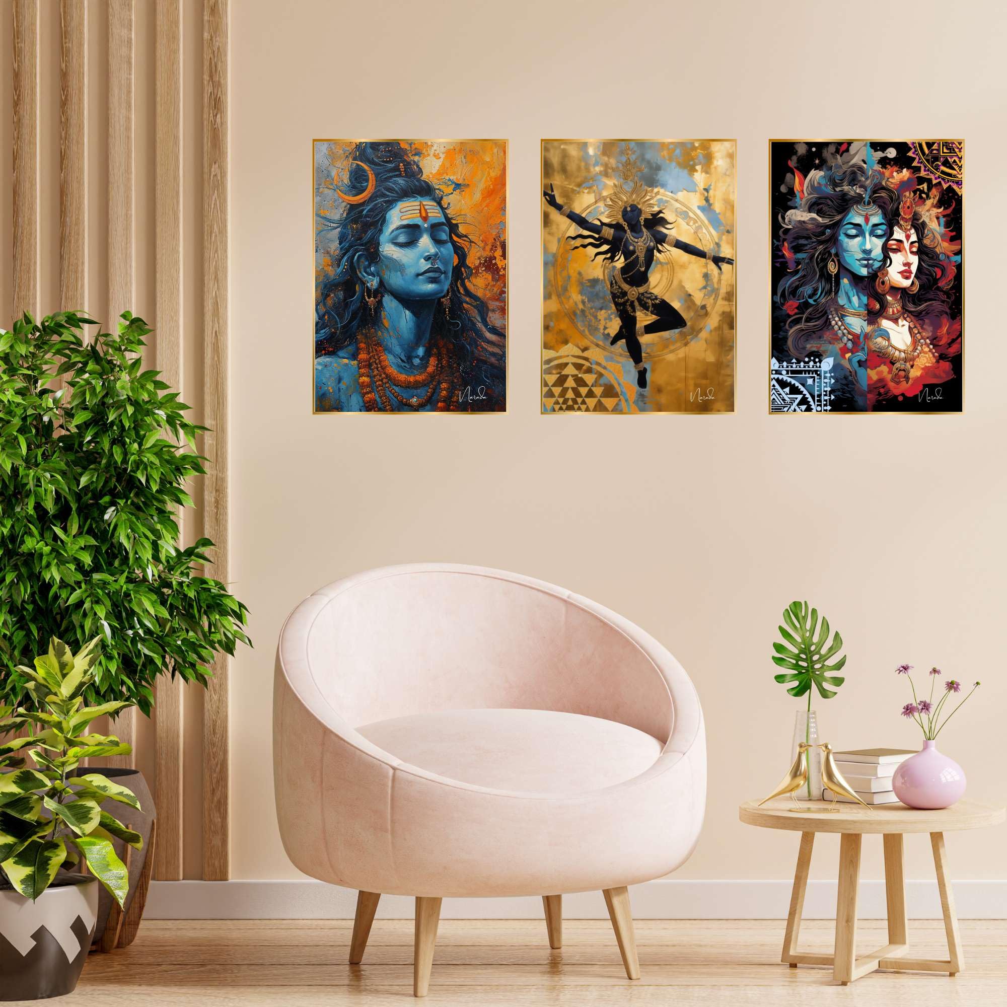 BLACKLUXE LIFESTYLE LTD Set of Three Wall Paintings for Wall Dacoration Golden Framed Wall Paintings for Living Room & Bedroom Wall Art for Home Decoration & Office Wall Décor - BLACKLUXECRAFTS