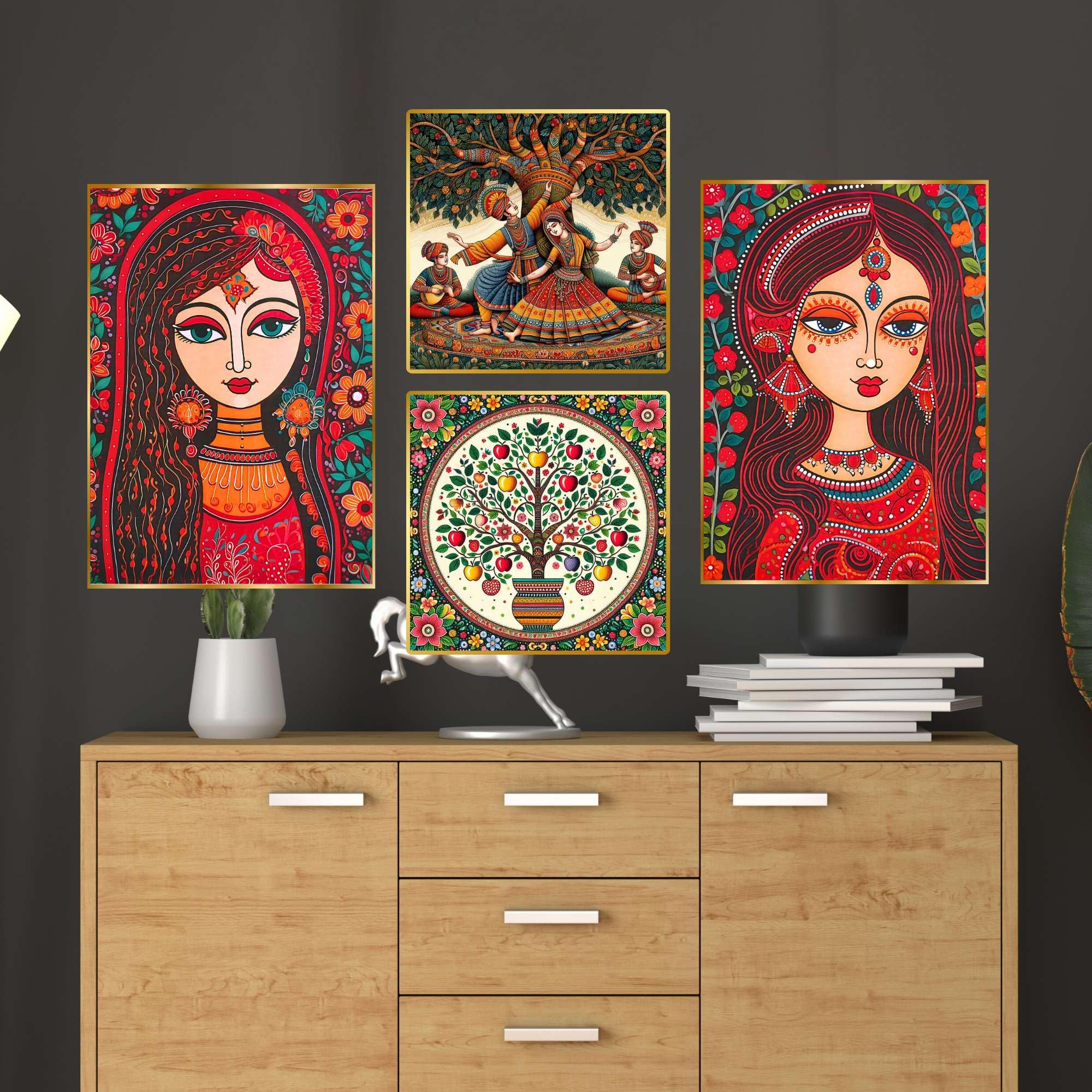 Set of Four Wall Paintings for Wall Decoration Golden Framed Wall Paintings for Living Room & Bedroom Wall Art for Home Decoration & Office Wall Décor (BLACKLUXE CRAFTS) - BLACKLUXECRAFTS