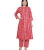 Women's Rayon Floral Printed Mandarin Collar A-Line Kurti with Trousers (Red)(BLACKLUXE CRAFTS) - BLACKLUXECRAFTS