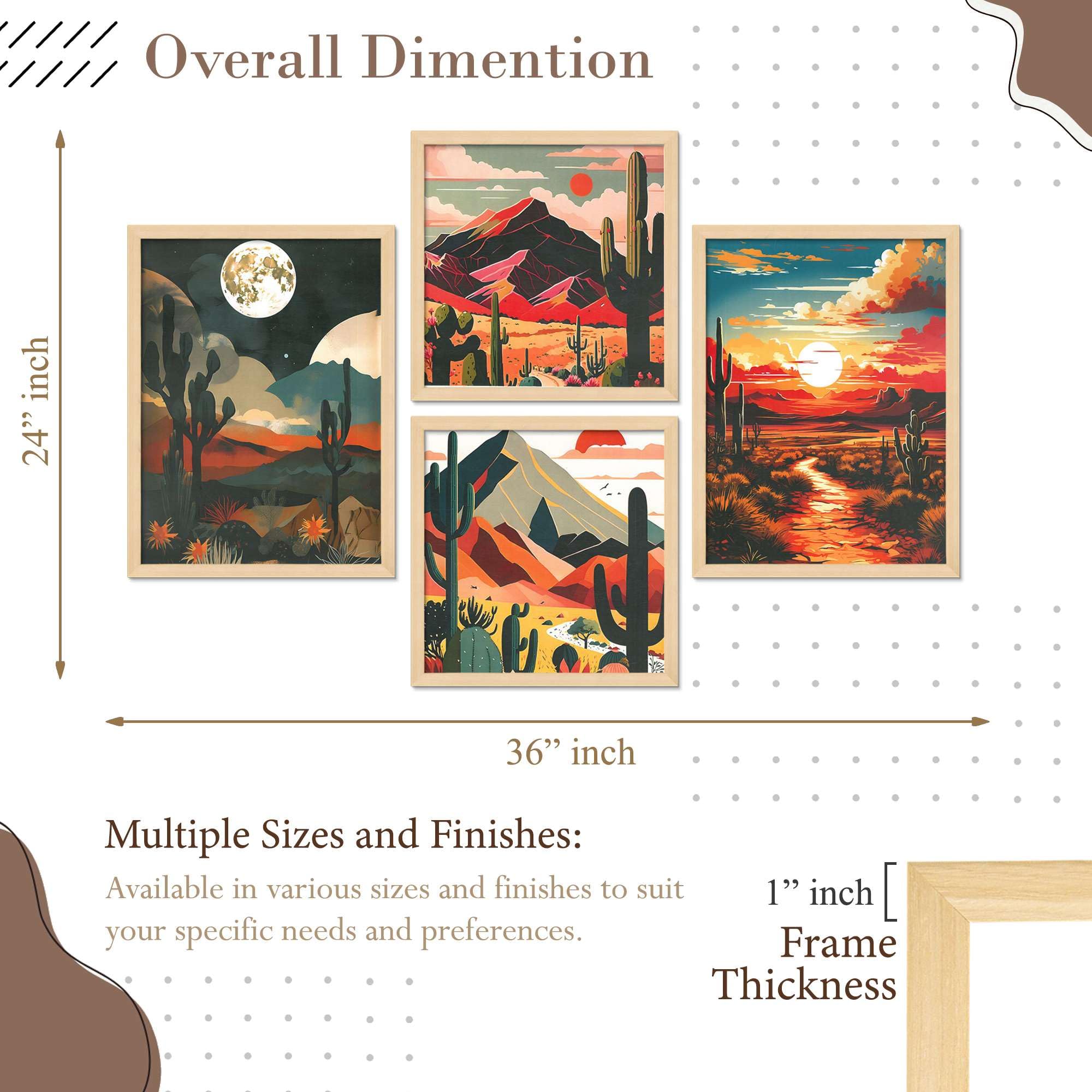 Desert Landscape Wall Art Set – Cactus Sunset & Mountain Canvas Prints | Southwestern Boho Home Décor for Living Room, Bedroom & Office | Handmade in India ( 36X24 Inches ) ( BLACKLUXE CRAFTS) - BLACKLUXECRAFTS