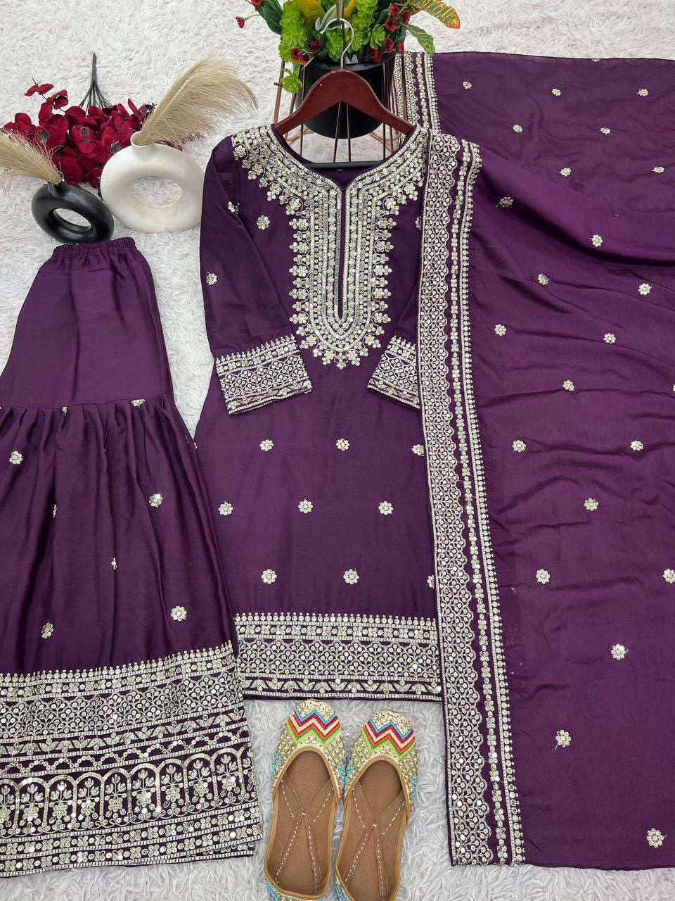 Black Embroidered Sharara Suit with Dupatta | Designer Indian Ethnic Wear | Party & Wedding Outfit for Women (BLACKLUXE CRAFTS) - BLACKLUXECRAFTS