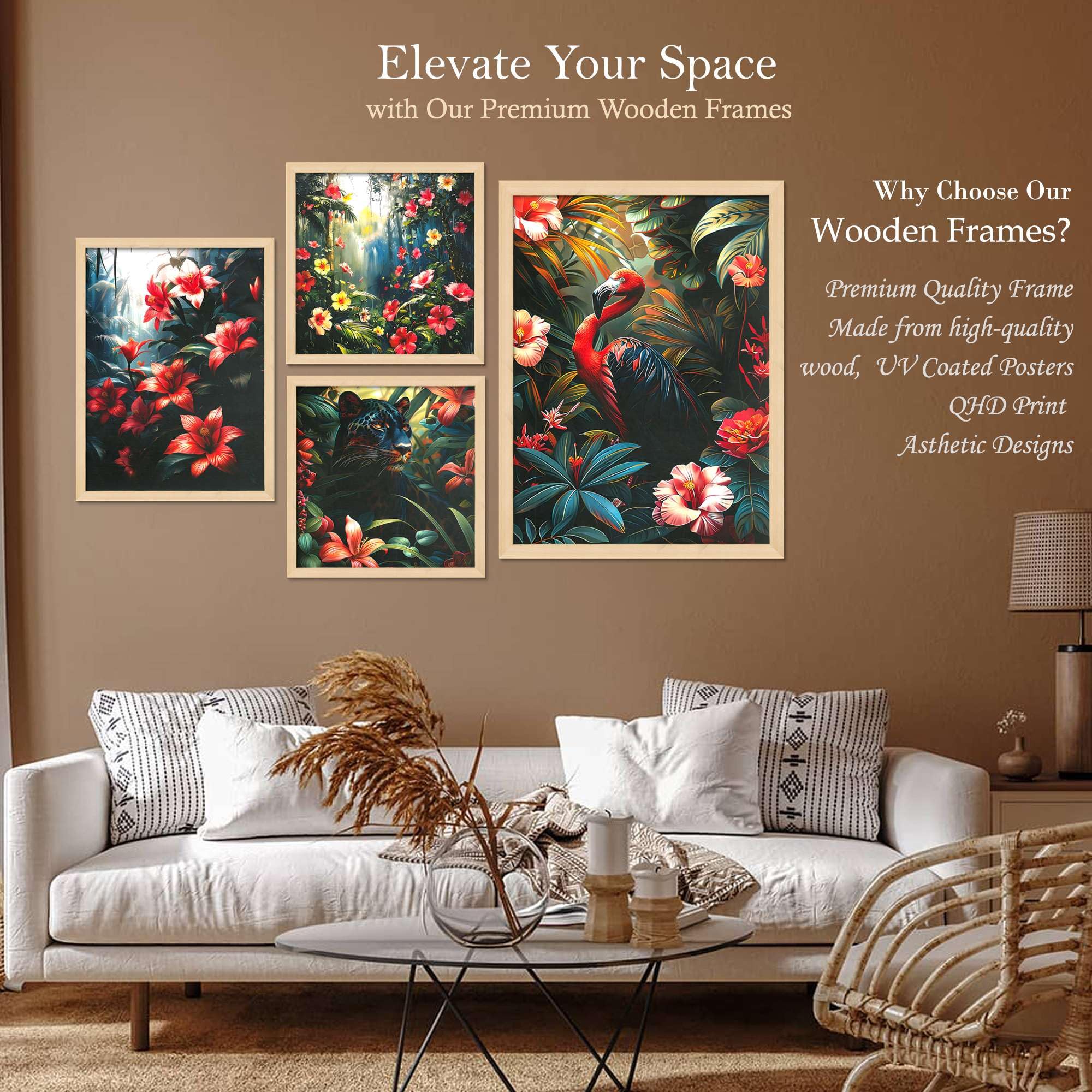 Tropical Jungle Wall Art Set of 4 | Exotic Bird, Panther & Floral Canvas Prints | Vibrant Rainforest Theme Home Decor for Living Room, Bedroom & Office ( 36X24 Inches ) (BLACKLUXE CRAFTS) - BLACKLUXECRAFTS
