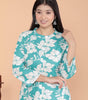 Women's Cotton Floral Printed Mandarin Collar A-Line Kurti with Pant (Sky Blue) (BLACKLUXE CRAFTS) - BLACKLUXECRAFTS