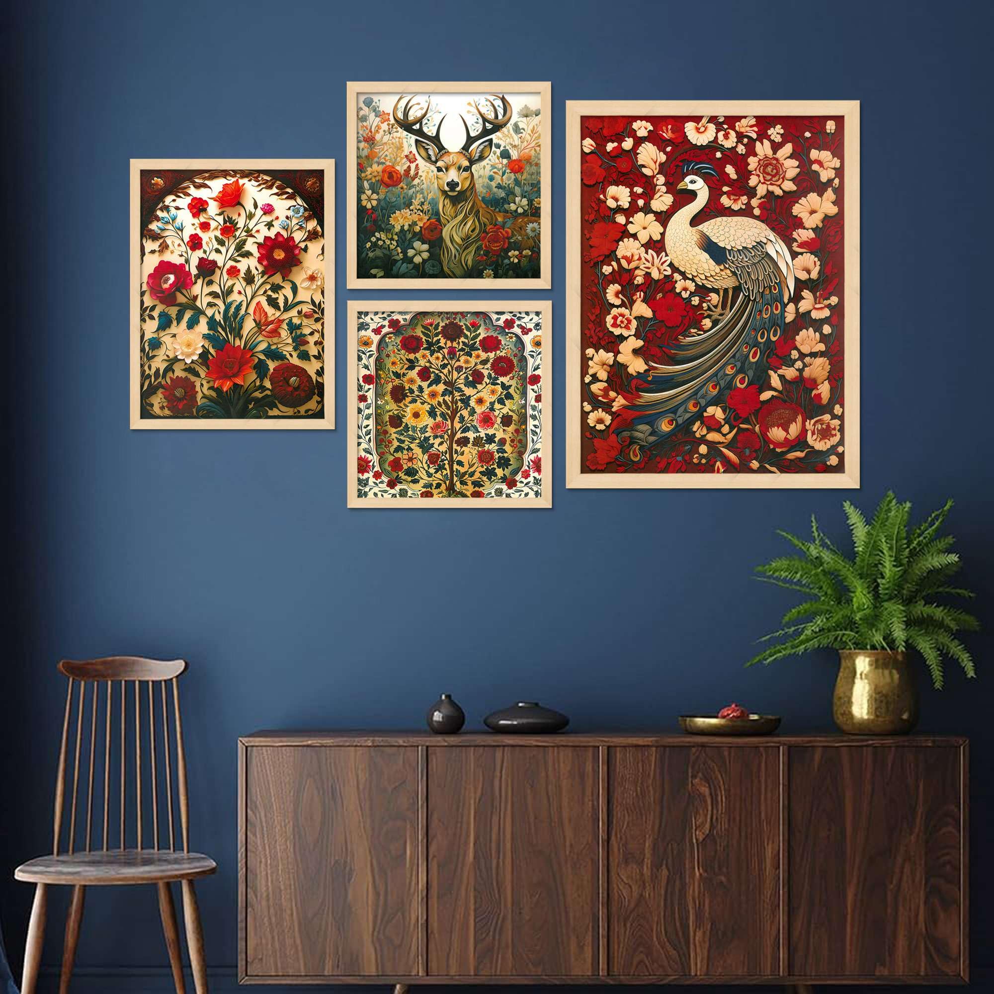 Peacock & Deer Wall Art Set of 4 | Vintage Floral Canvas Prints | Luxury Animal & Nature Wall Decor for Living Room, Bedroom & Office
( 36X24 Inches ) (BLACKLUXE CRAFTS) - BLACKLUXECRAFTS
