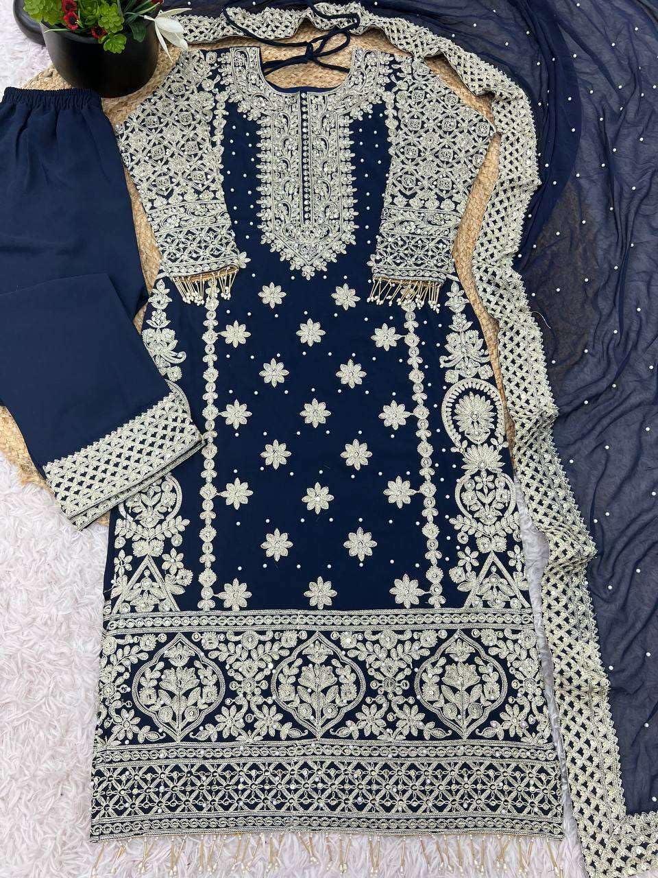 Black Embroidered Pakistani Suit with Heavy Silver Zari & Sequin Work | Designer Salwar Kameez with Dupatta for Women (BLACKLUXE CRAFTS) - BLACKLUXECRAFTS
