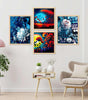 Floral Moonlight Wall Art Set of 4 | Vibrant Red & Blue Flower Canvas Prints | Modern Framed Artwork for Living Room, Bedroom & Office Decor
 ( 36X24 Inches ) (BLACKLUXE CRAFTS) - BLACKLUXECRAFTS