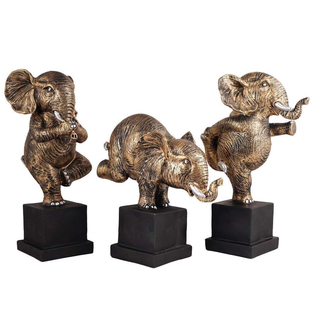 Handmade Yoga Elephant Figurine Set – Bronze Finish Resin Elephant Statues for Meditation, Good Luck & Home Décor (Set Of 3) (BLACKLUXE CRAFTS) - BLACKLUXECRAFTS