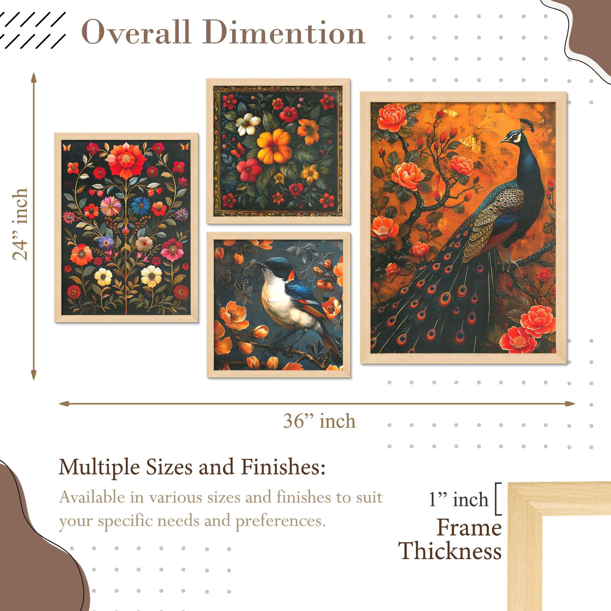 Peacock & Floral Wall Art Set of 4 | Elegant Bird and Flower Canvas Prints | Luxury Nature Wall Decor for Living Room, Bedroom & Office
( 36X24 Inches ) (BLACKLUXE CRAFTS) - BLACKLUXECRAFTS