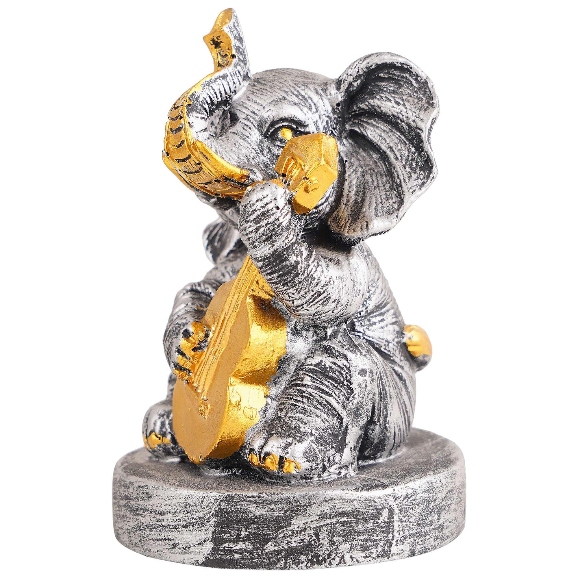 Silver Elephant Guitar Figurine – Handcrafted Resin Elephant Musician Statue for Home Décor & Lucky Gift (BLACKLUXE CRAFTS) - BLACKLUXECRAFTS