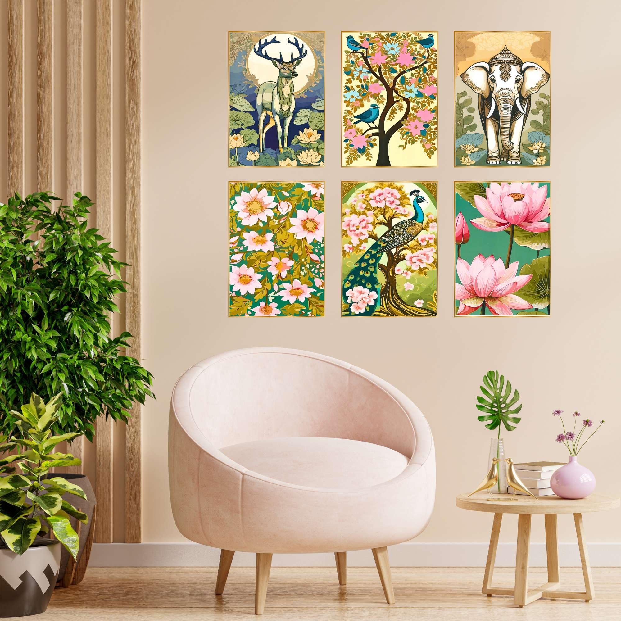 BLACKLUXE LIFESTYLE LTD Set of Six Wall Paintings for Wall Dacoration Golden Framed Wall Paintings for Living Room & Bedroom Wall Art for Home Decoration & Office Wall Décor - BLACKLUXECRAFTS
