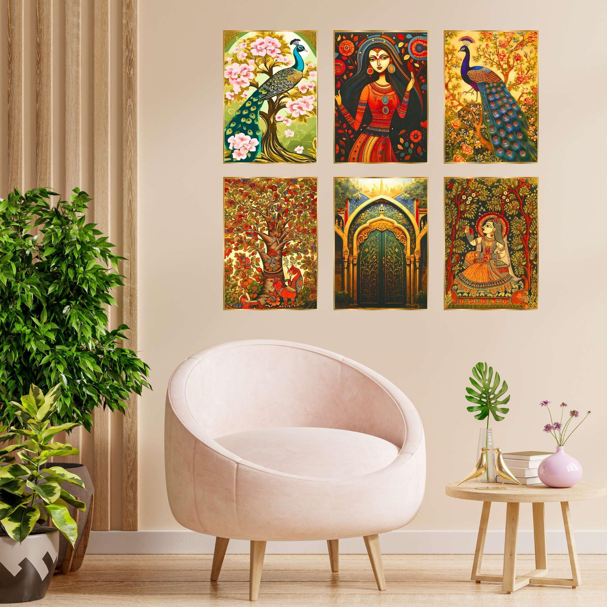 BLACKLUXE LIFESTYLE LTD Set of Six Wall Paintings for Wall Dacoration Golden Framed Wall Paintings for Living Room & Bedroom Wall Art for Home Decoration & Office Wall Décor - BLACKLUXECRAFTS