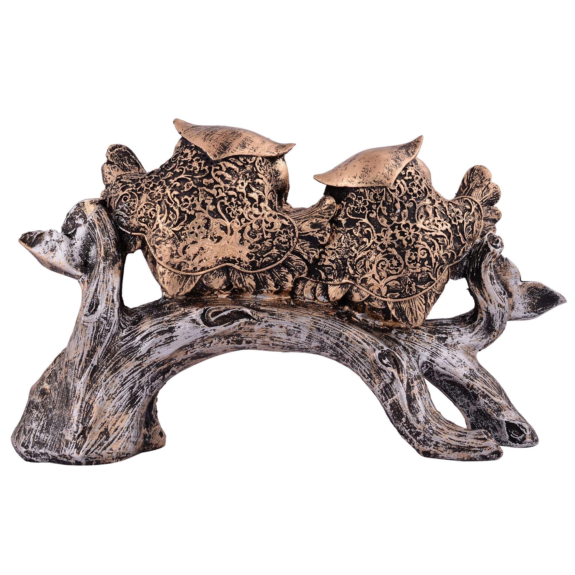 Antique Finish Owl Family Figurine on Tree Branch – Handcrafted Resin Owl Statue for Home Décor & Gifting (BLACKLUXE CRAFTS) - BLACKLUXECRAFTS